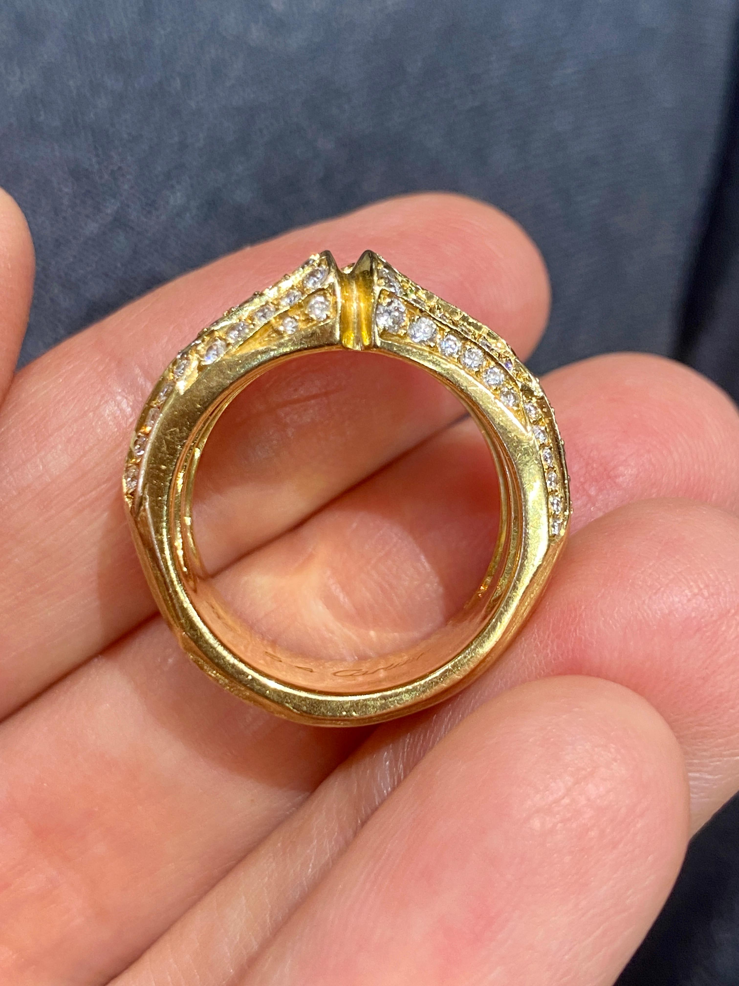 Round Cut Cartier 18k gold and diamond bamboo ring