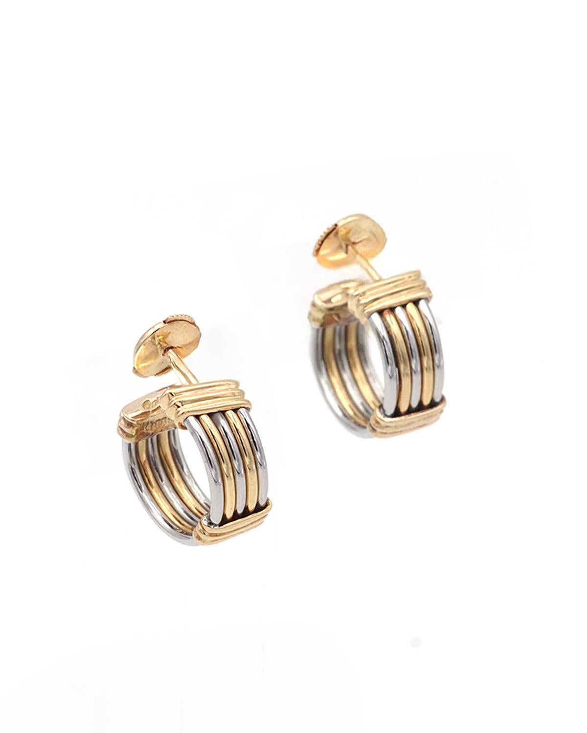 Boucles d'oreilles Cartier en or 18 carats et acier signées et numérotées des années 80. en vente 5