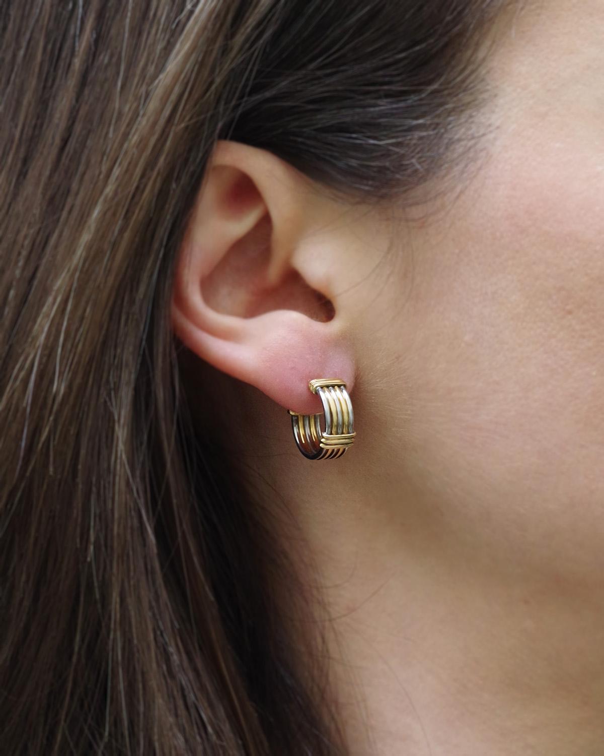 Boucles d'oreilles Cartier en or 18 carats et acier signées et numérotées des années 80. en vente 6
