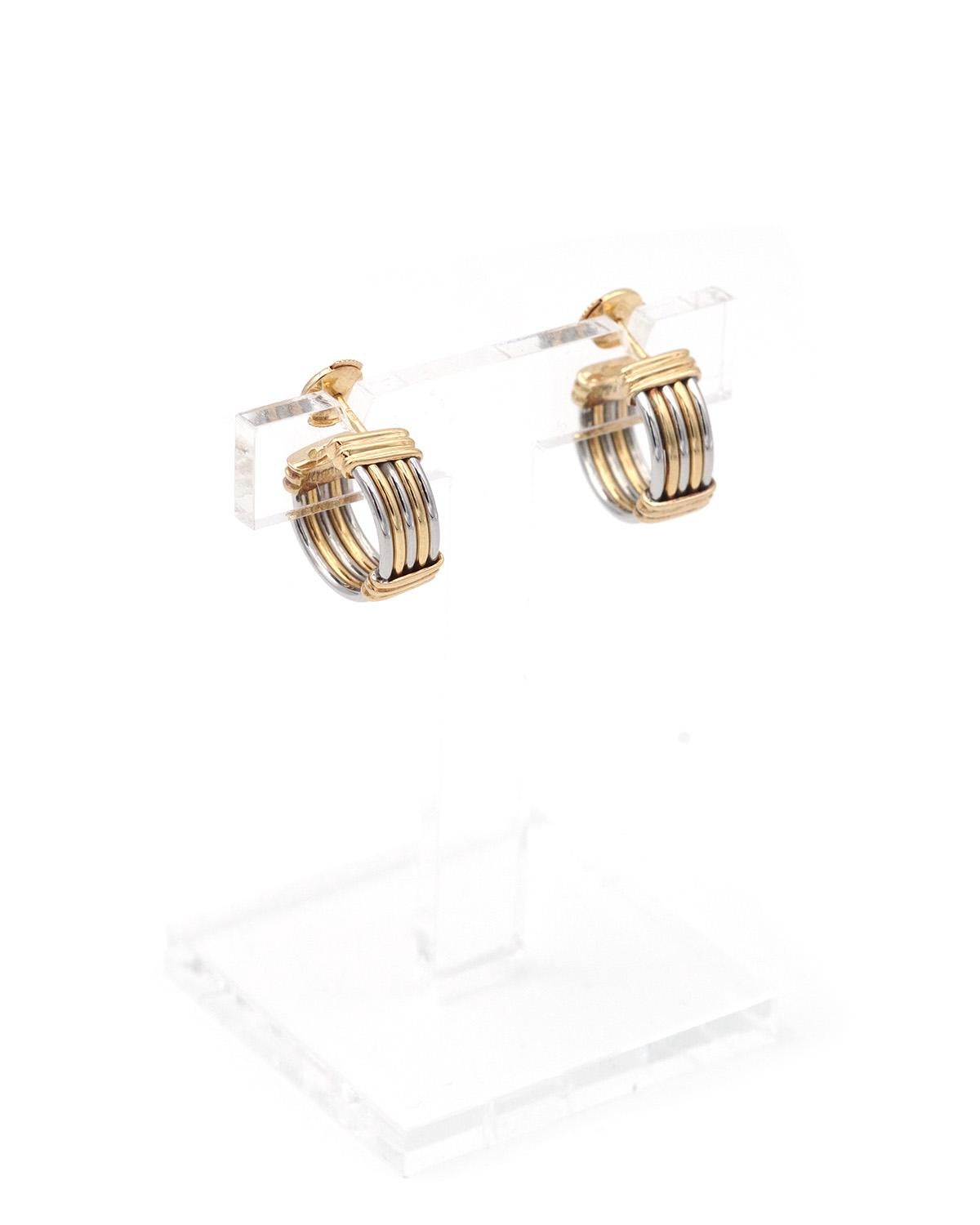Boucles d'oreilles Cartier en or 18 carats et acier signées et numérotées des années 80. en vente 4