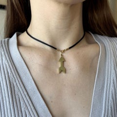 Cartier 18k Gold Arrow Pendant Black Silk Cord Necklace