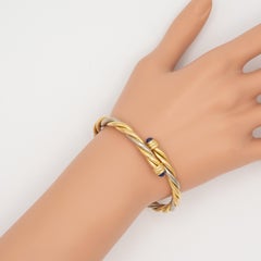 Cartier 18K Tri Color Gold Cabochon Lapis Lazuli Torque Bangle Bracelet