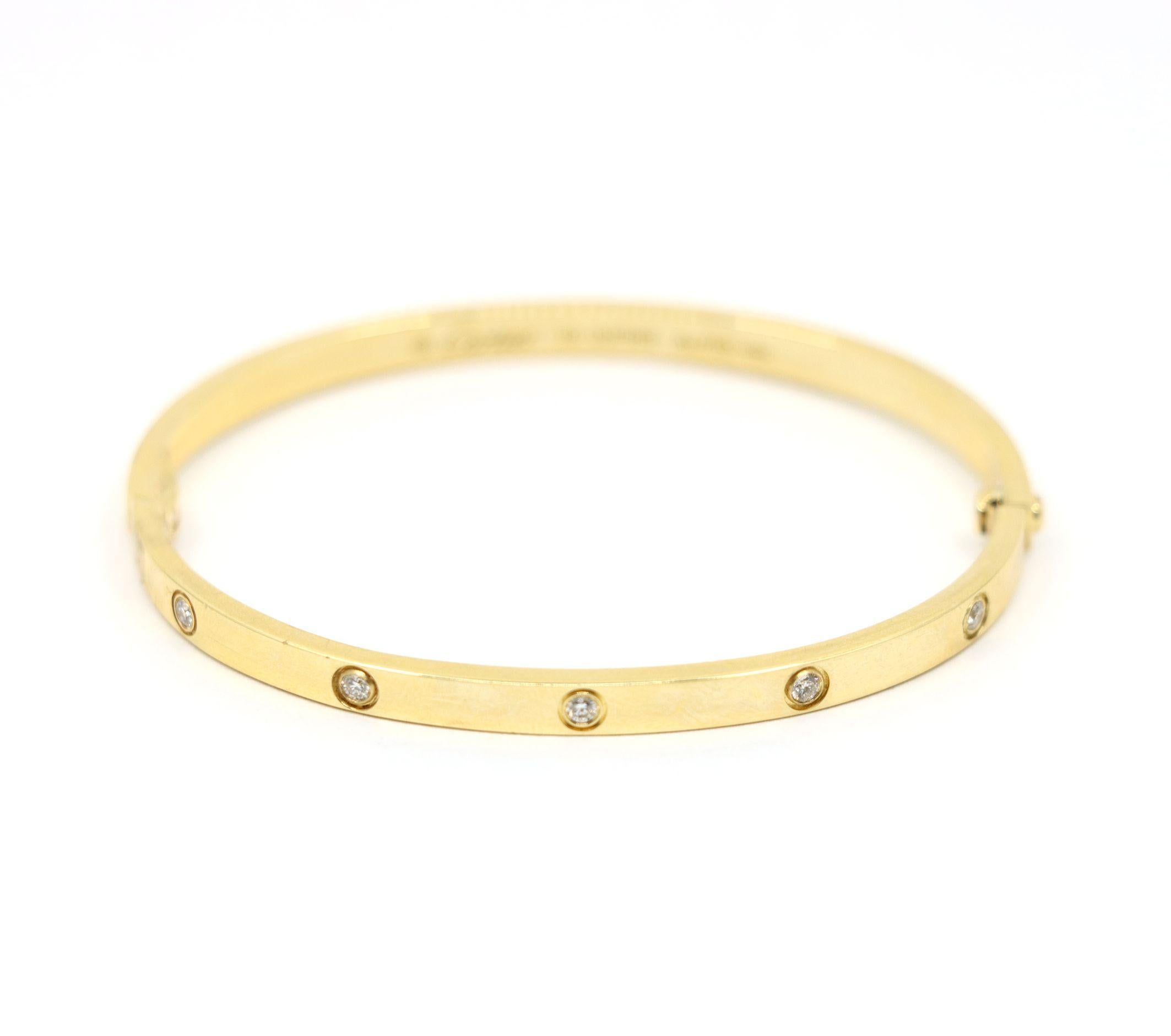Cartier 18K Gold Classic LOVE Diamond Bracelet - 10 Diamonds For Sale 5
