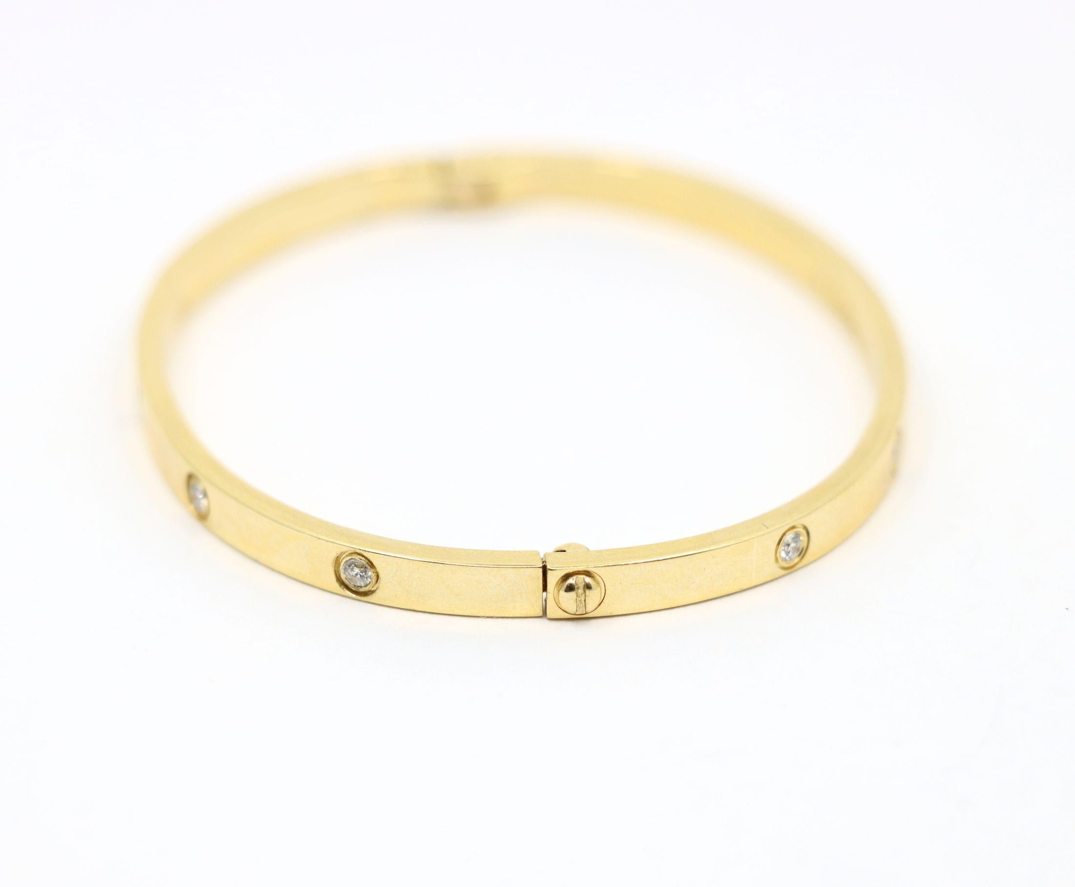 Cartier 18K Gold Classic LOVE Diamond Bracelet - 10 Diamonds For Sale 6