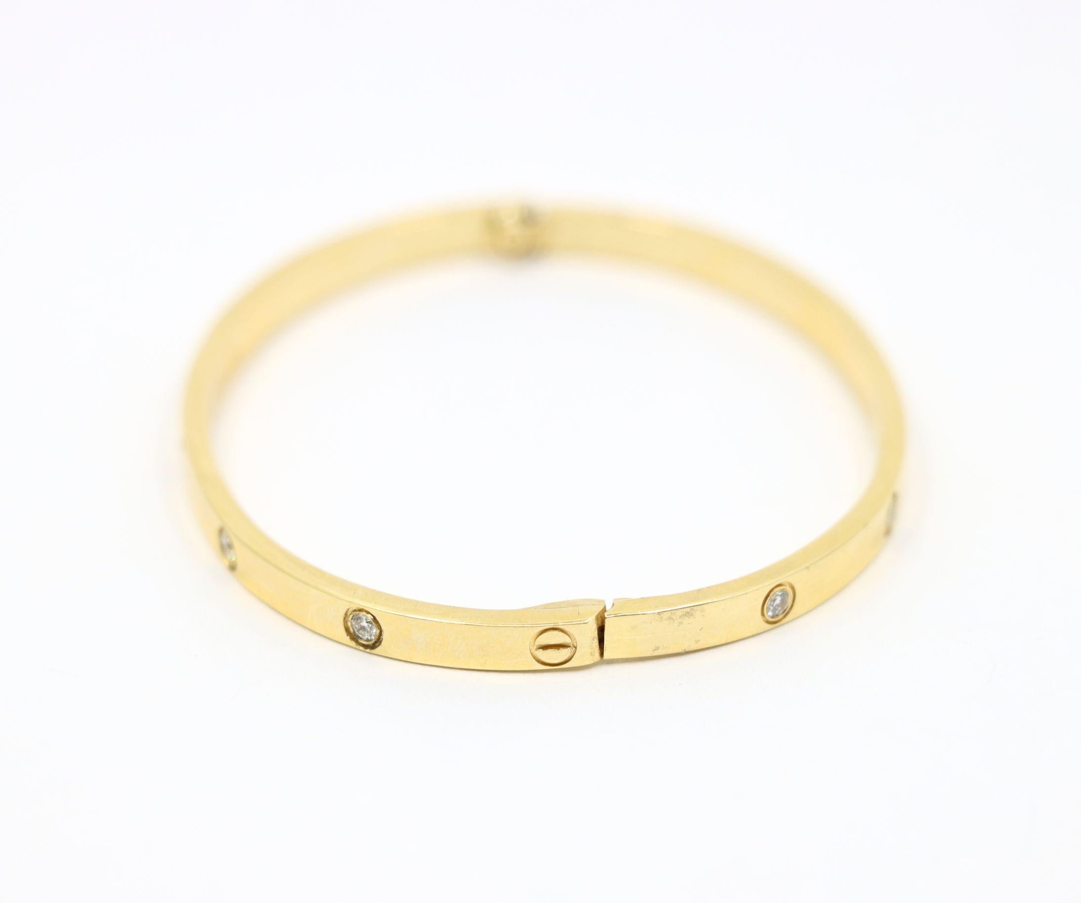 Cartier 18K Gold Classic LOVE Diamond Bracelet - 10 Diamonds For Sale 7
