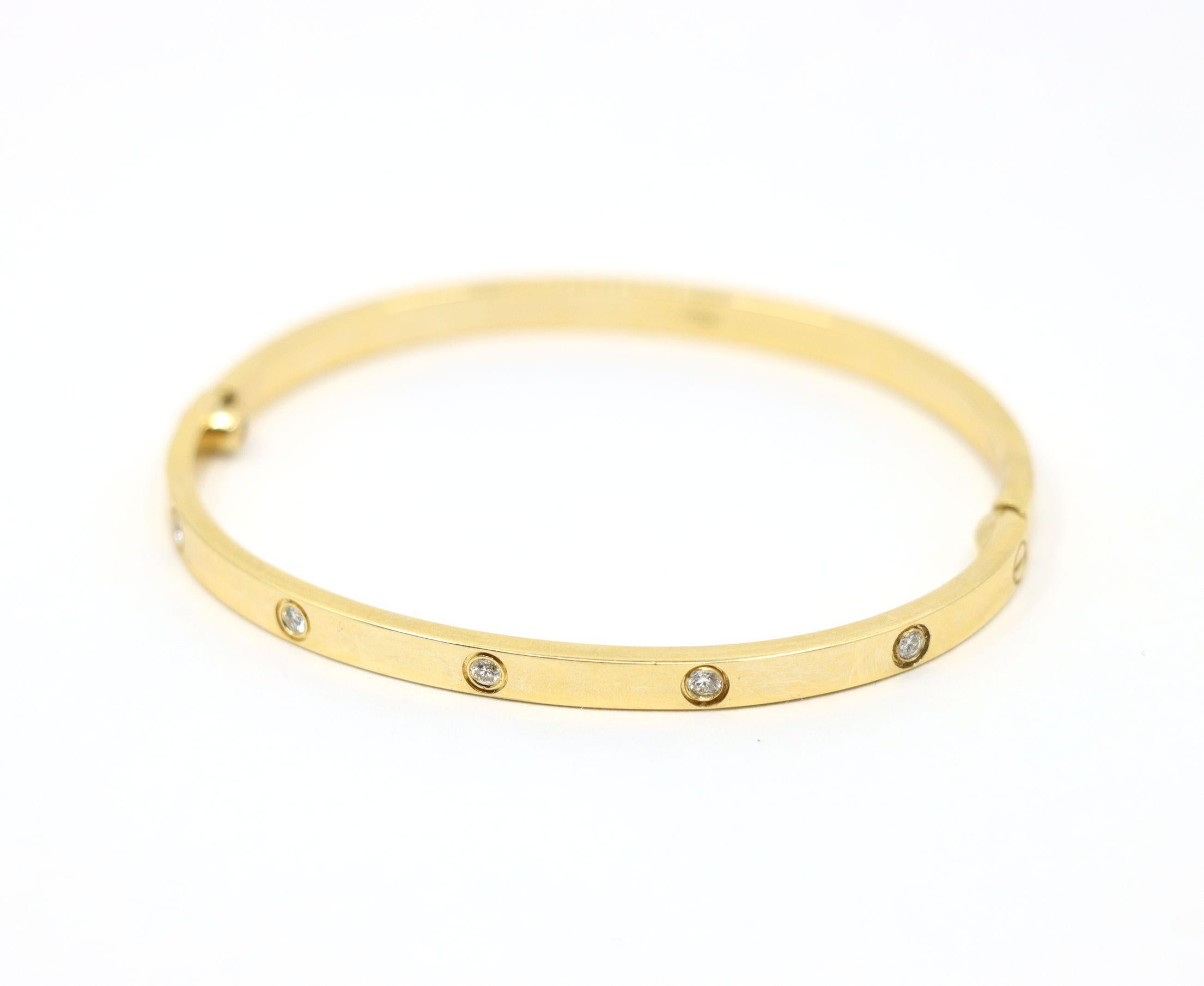 Cartier 18K Gold Classic LOVE Diamond Bracelet - 10 Diamonds For Sale 9