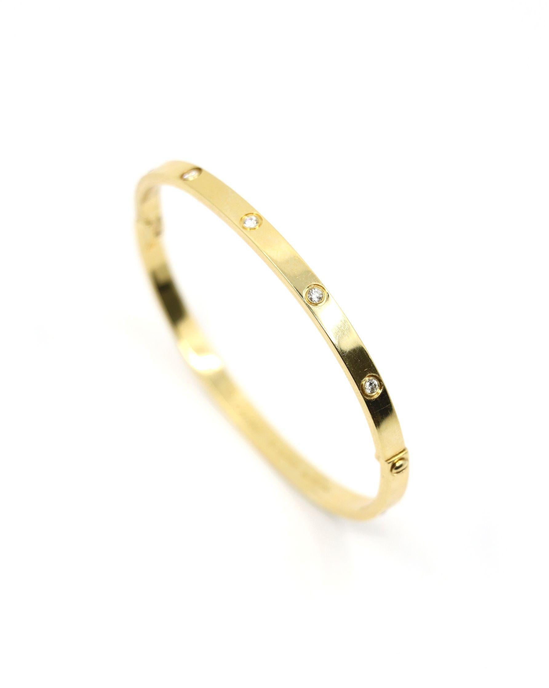 Cartier 18K Gold Classic LOVE Diamond Bracelet - 10 Diamonds In Good Condition For Sale In Flushing, NY