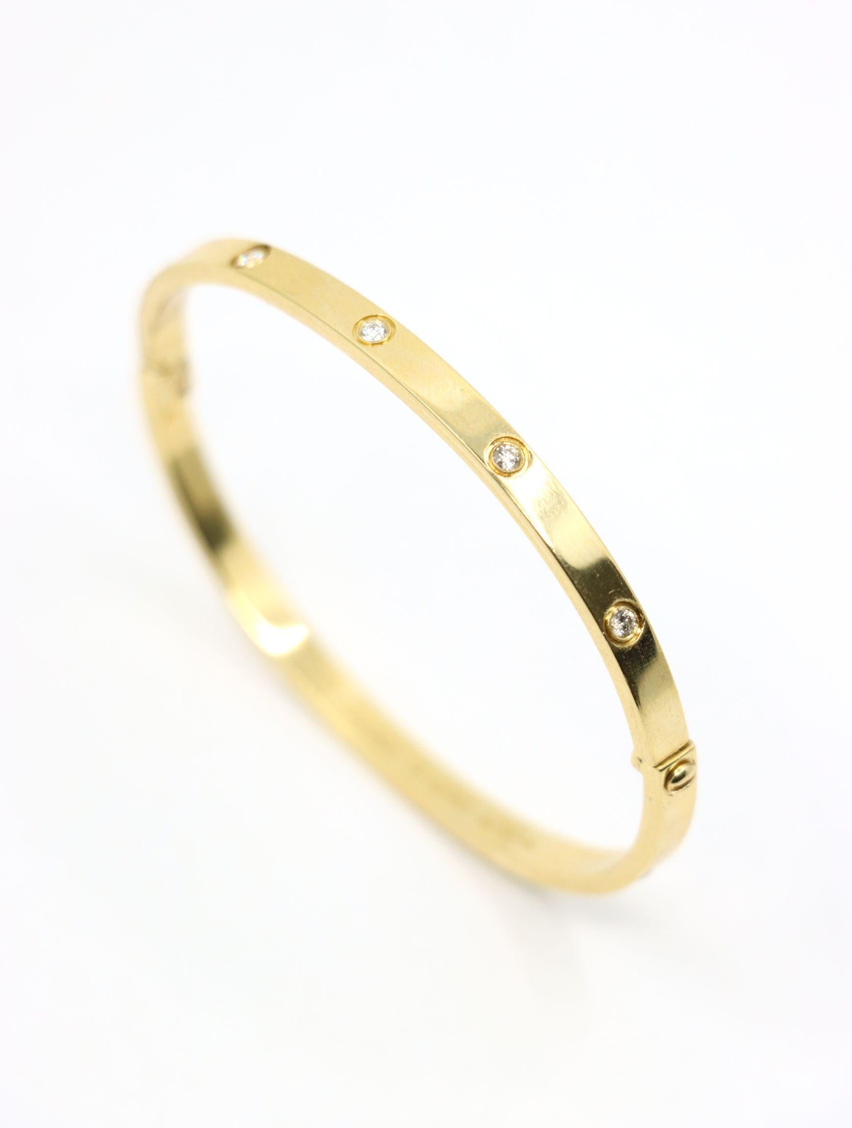 Women's Cartier 18K Gold Classic LOVE Diamond Bracelet - 10 Diamonds For Sale