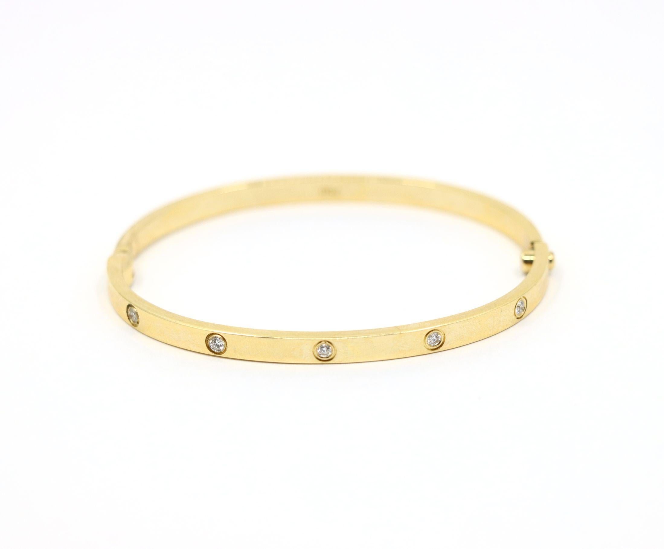 Cartier 18K Gold Classic LOVE Diamond Bracelet - 10 Diamonds For Sale 3