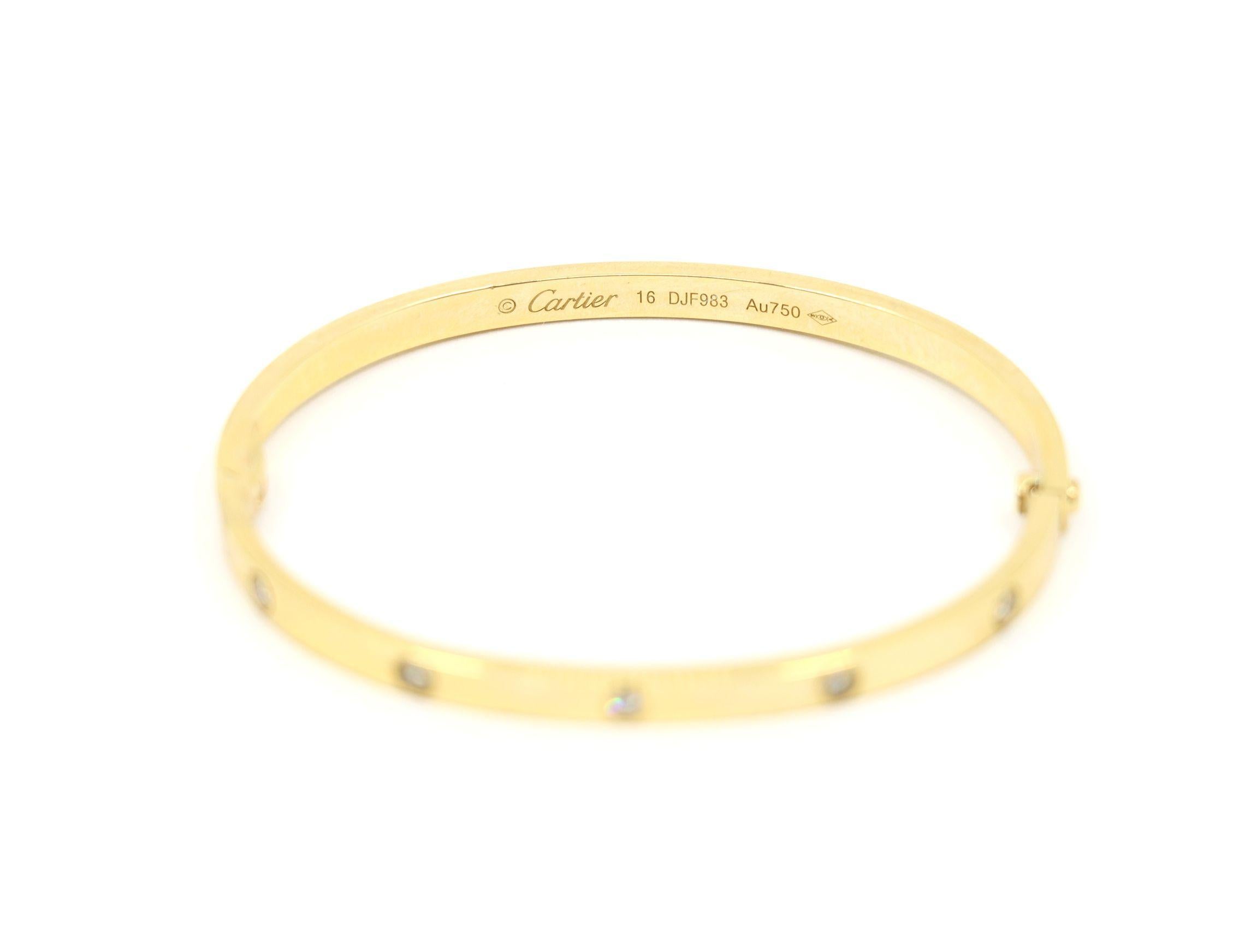 Cartier 18K Gold Classic LOVE Diamond Bracelet - 10 Diamonds For Sale 4