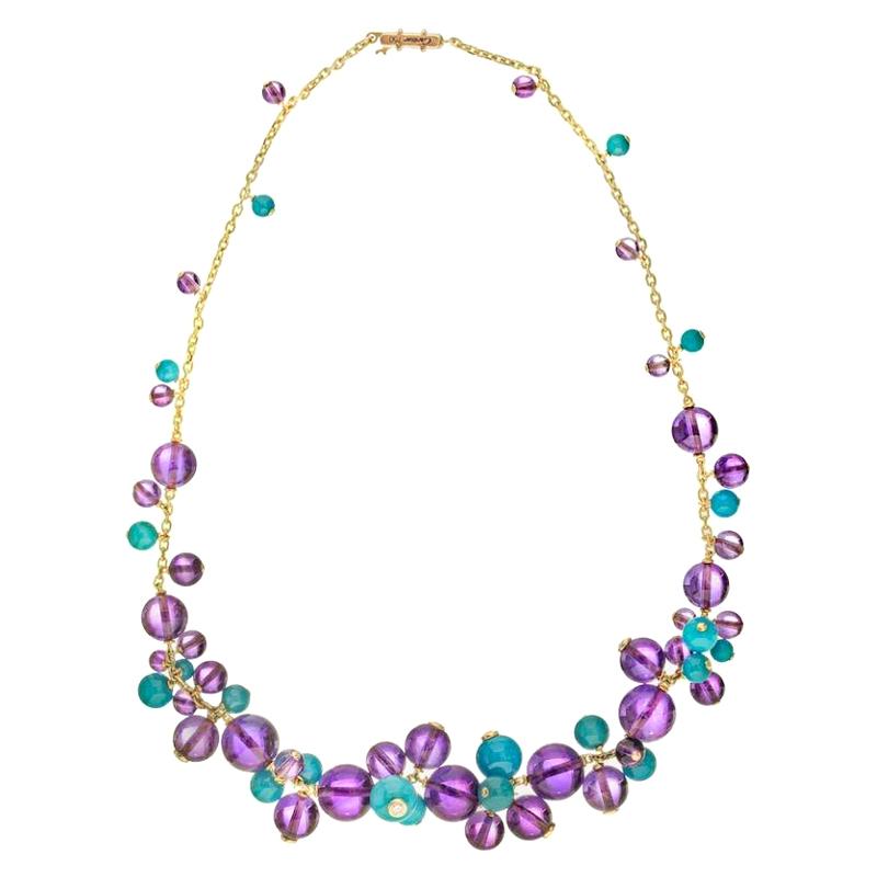 Cartier 18K Gold Délices de Goa Featuring Turquoise Amethyst Beads Necklace