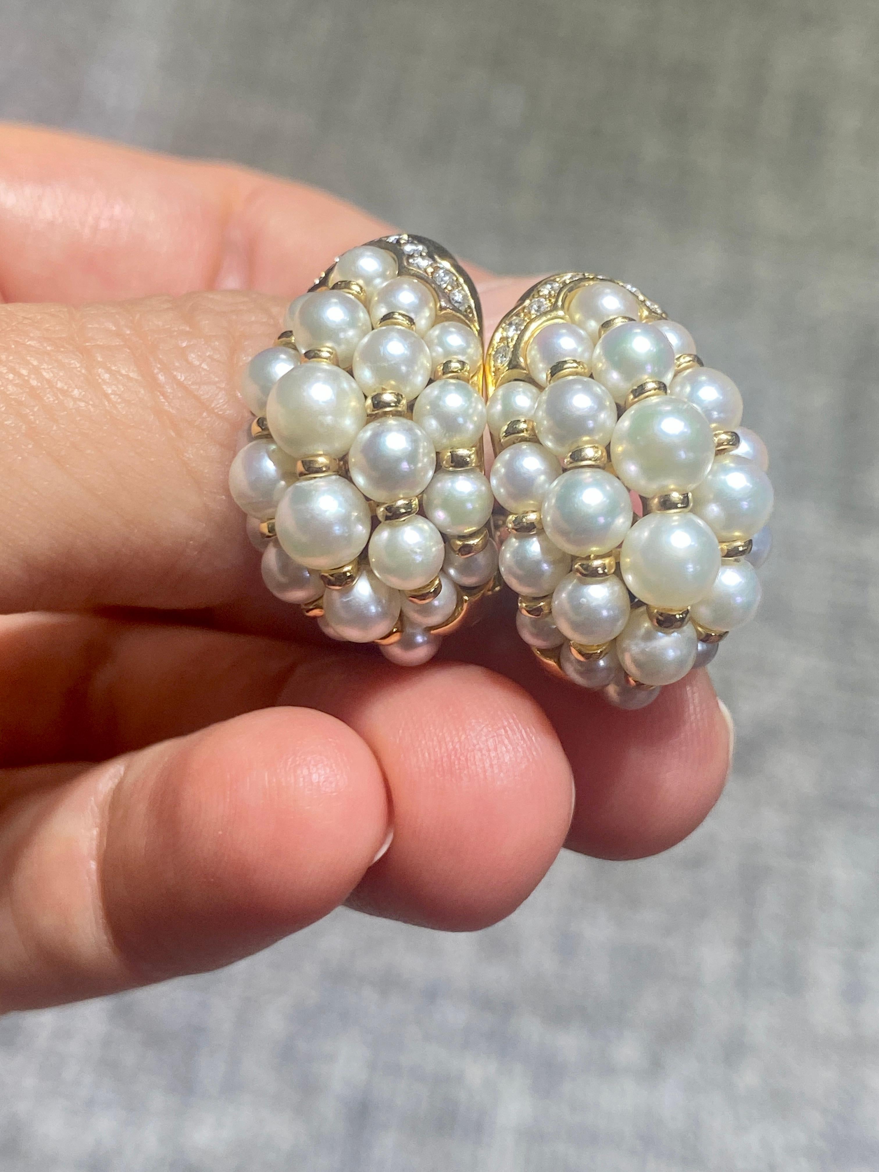 Contemporary Cartier 18k gold, diamond and pearl earrings
