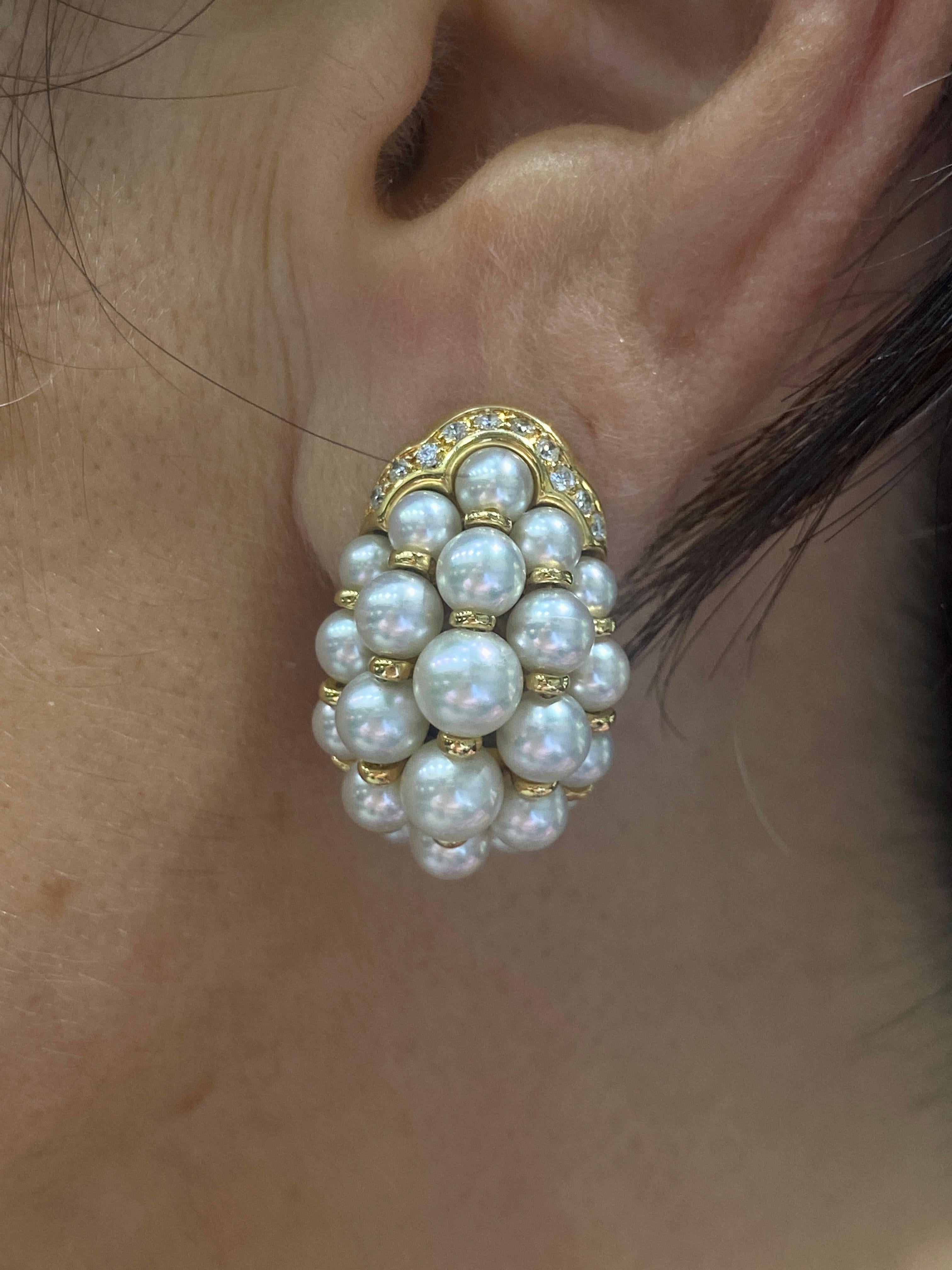 Women's or Men's Cartier 18k gold, diamond and pearl earrings