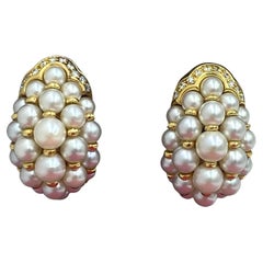 Cartier 18k gold, diamond and pearl earrings
