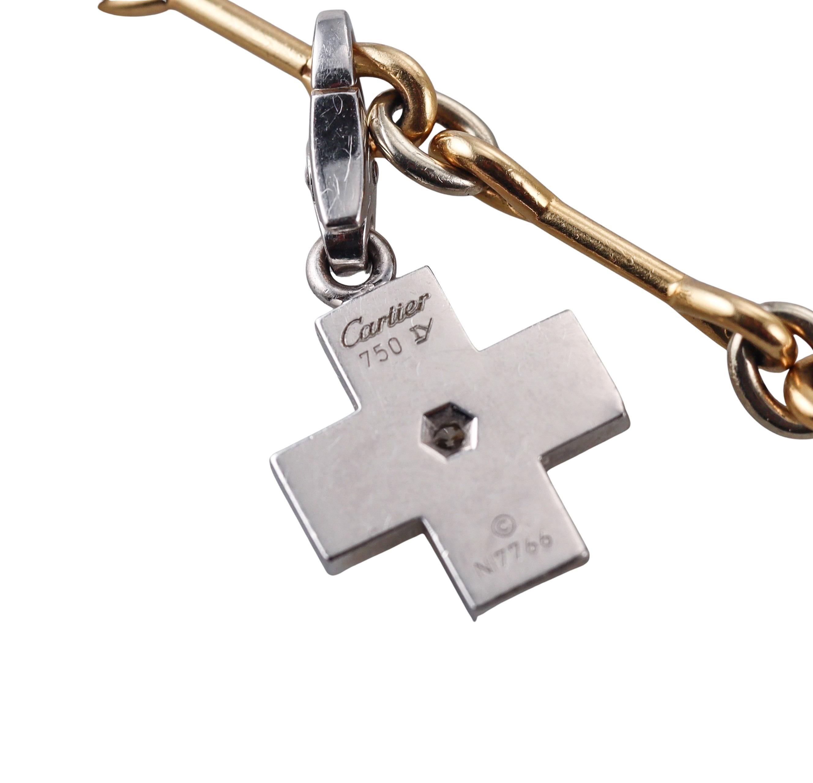 Pulsera Encanto Cruz y Reloj Santos Cartier de Oro de 18k y Diamantes en venta 1