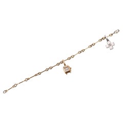Vintage Cartier 18k Gold Diamond Cross and Santos Watch Charm Bracelet