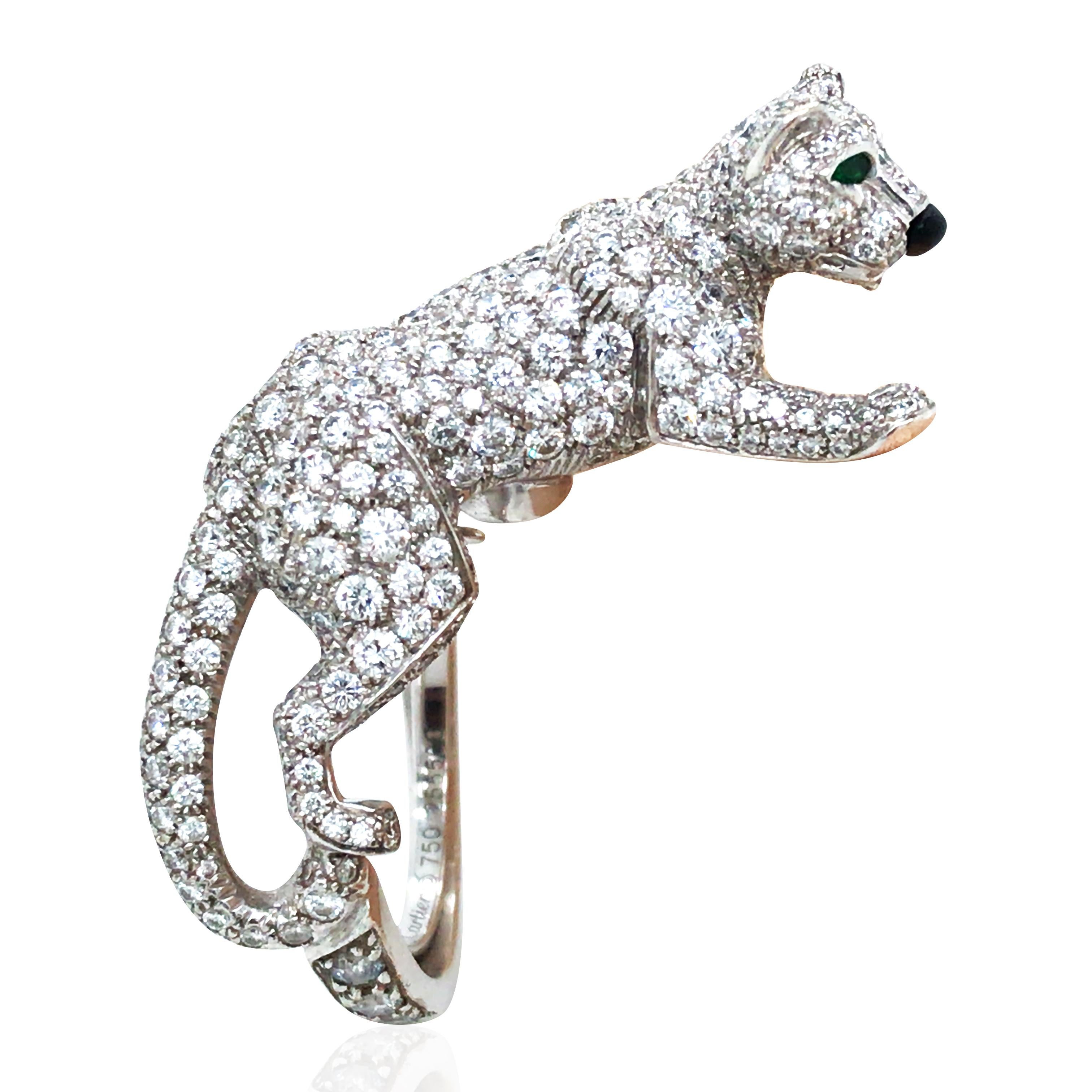 Taille ronde Cartier, bague panthère en or 18 carats et diamants, certificat en vente