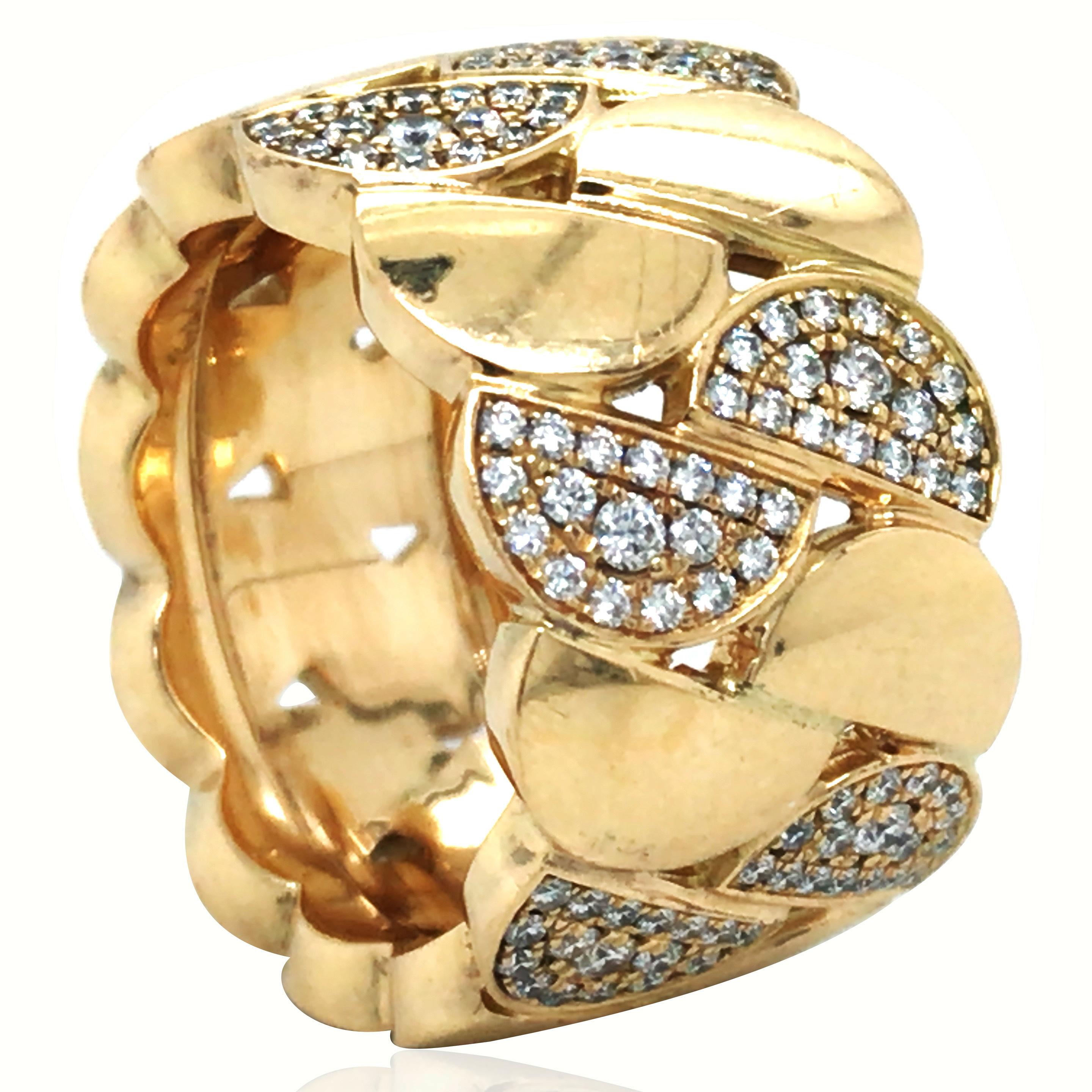 Questo anello Cartier è una dimostrazione di lusso ed eleganza grazie al suo design unico e alla sua squisita lavorazione. Il pregiato oro 18 carati è completato da circa 1,2 carati di diamanti, la cui brillantezza scintillante impreziosisce la