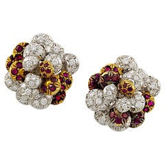 Cartier 18k Gold Diamond Ruby Clip-On Ear Clips, Italy, 1980s