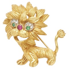 Cartier 18k Gold Emerald, Ruby and Diamond Lion Dragon Brooch Vintage