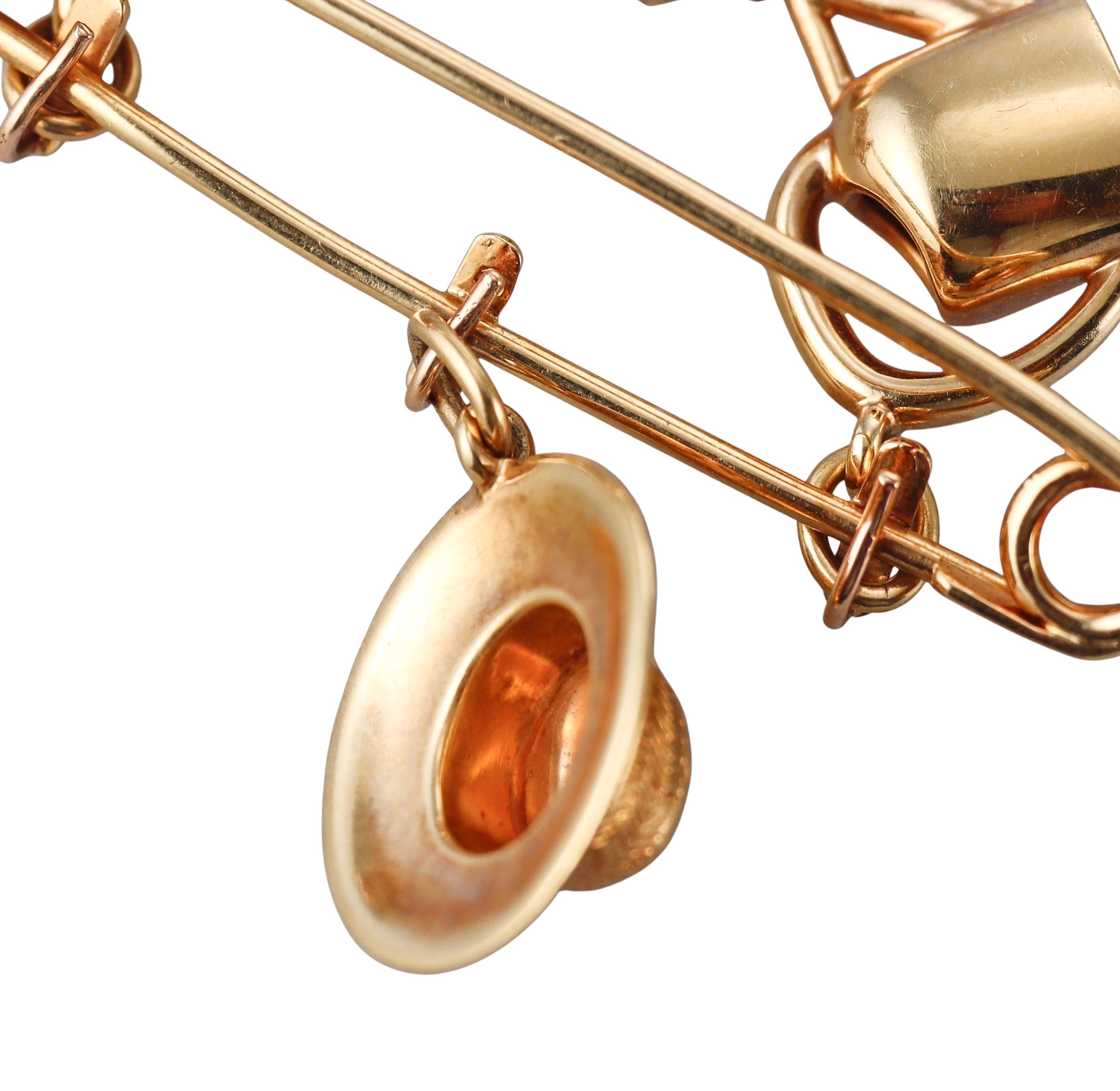 Cartier 18k Gold Gardening Charm Brooch Pin In Excellent Condition For Sale In New York, NY