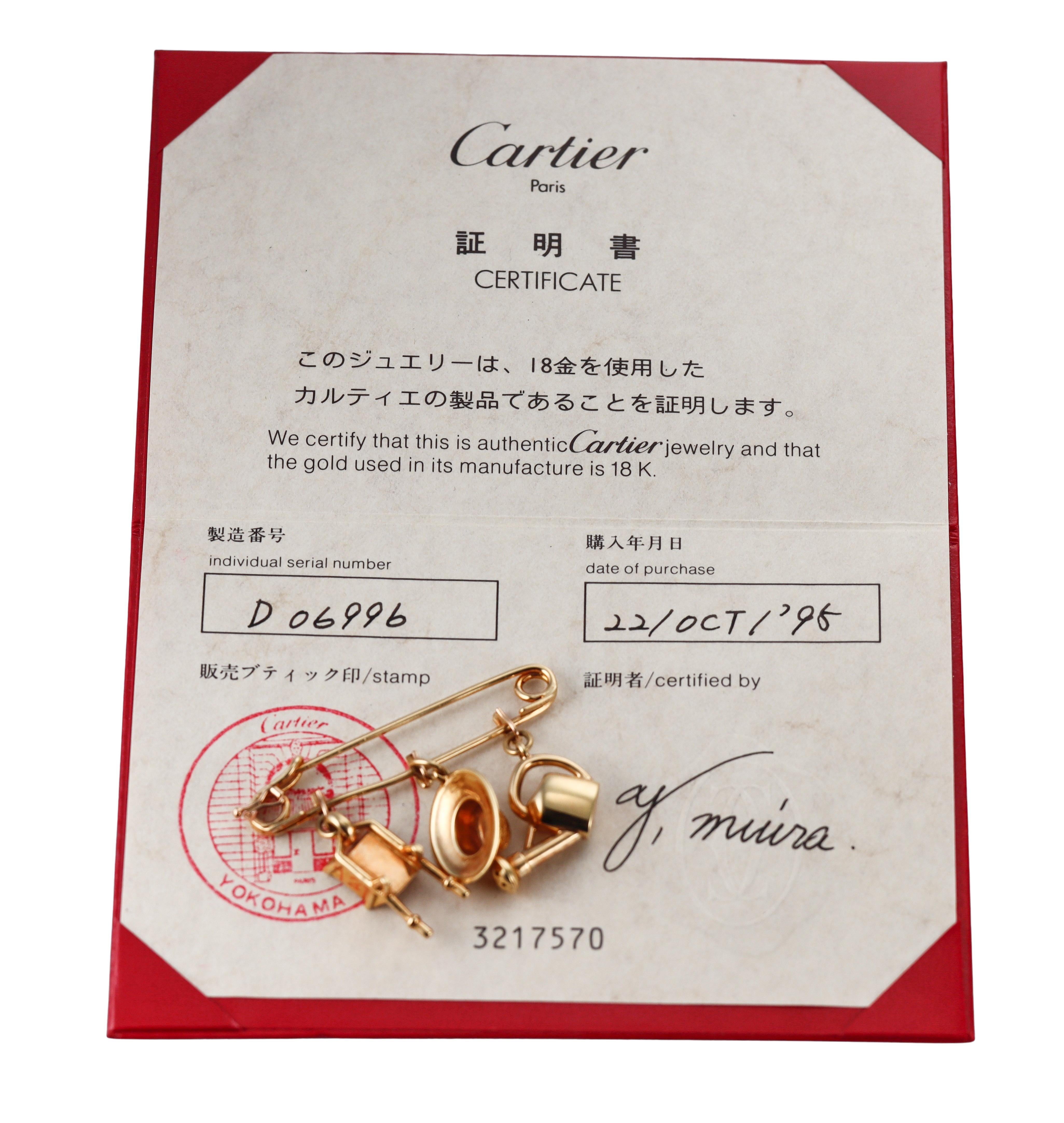 Cartier 18k Gold Gardening Charm Brooch Pin For Sale 4