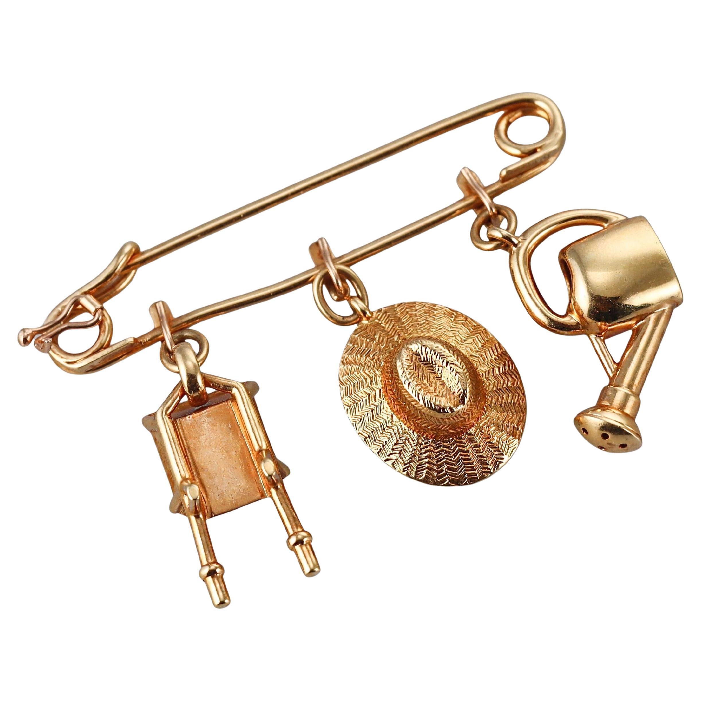 Cartier 18k Gold Gardening Charm Brooch Pin