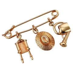 Cartier 18k Gold Gardening Charm Brooch Pin