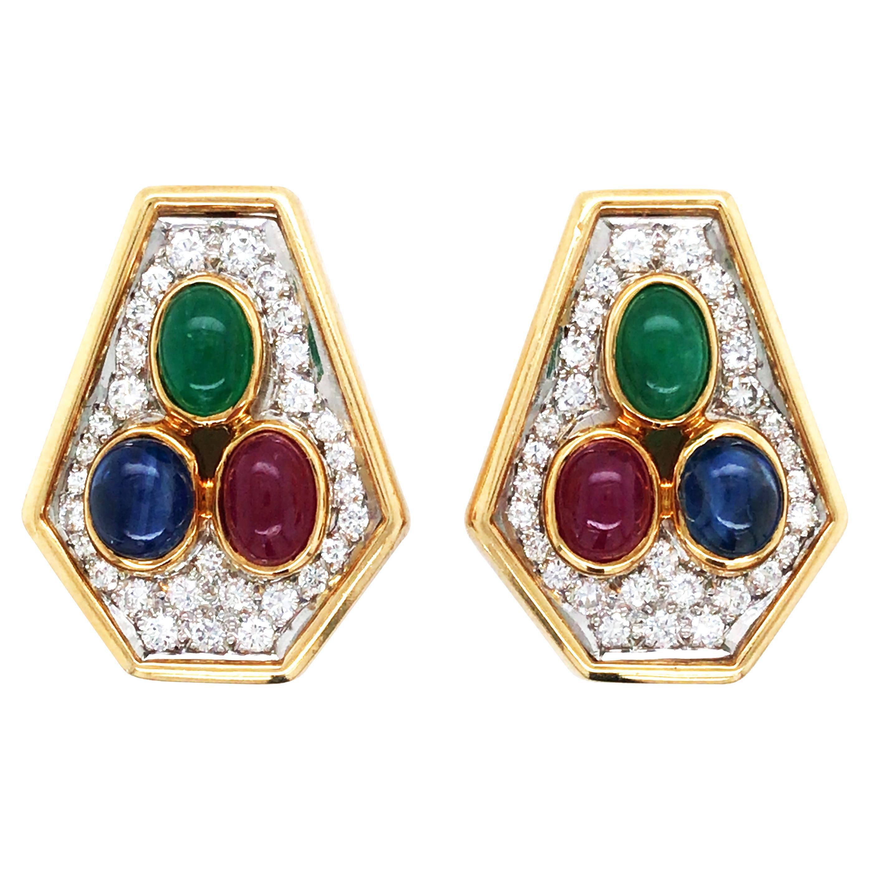 Cartier, 18K Gold Gemstone Diamond Earrings