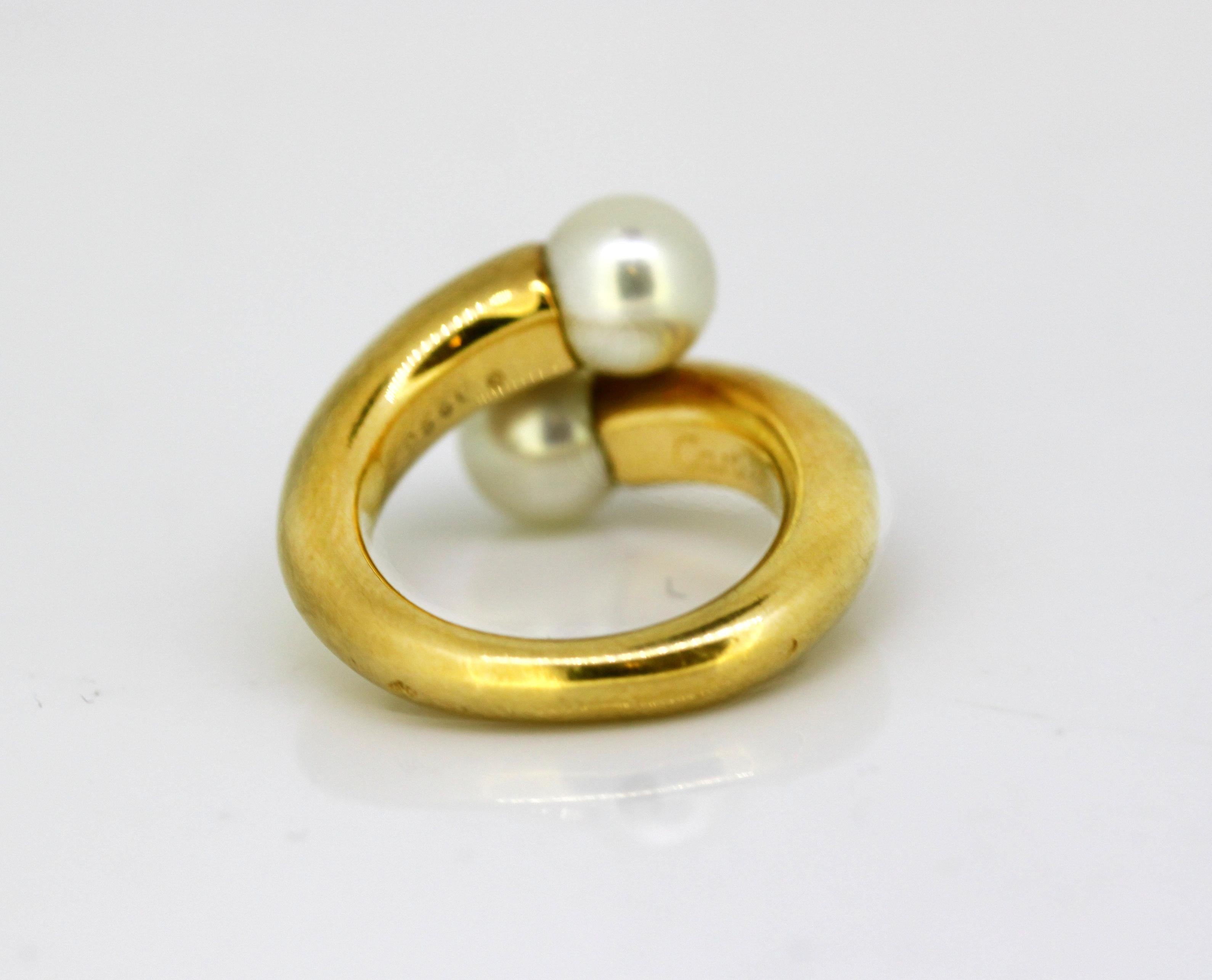 Women's Cartier, 18 Karat Gold Ladies Ring with Two Natural Freshwater Pearls