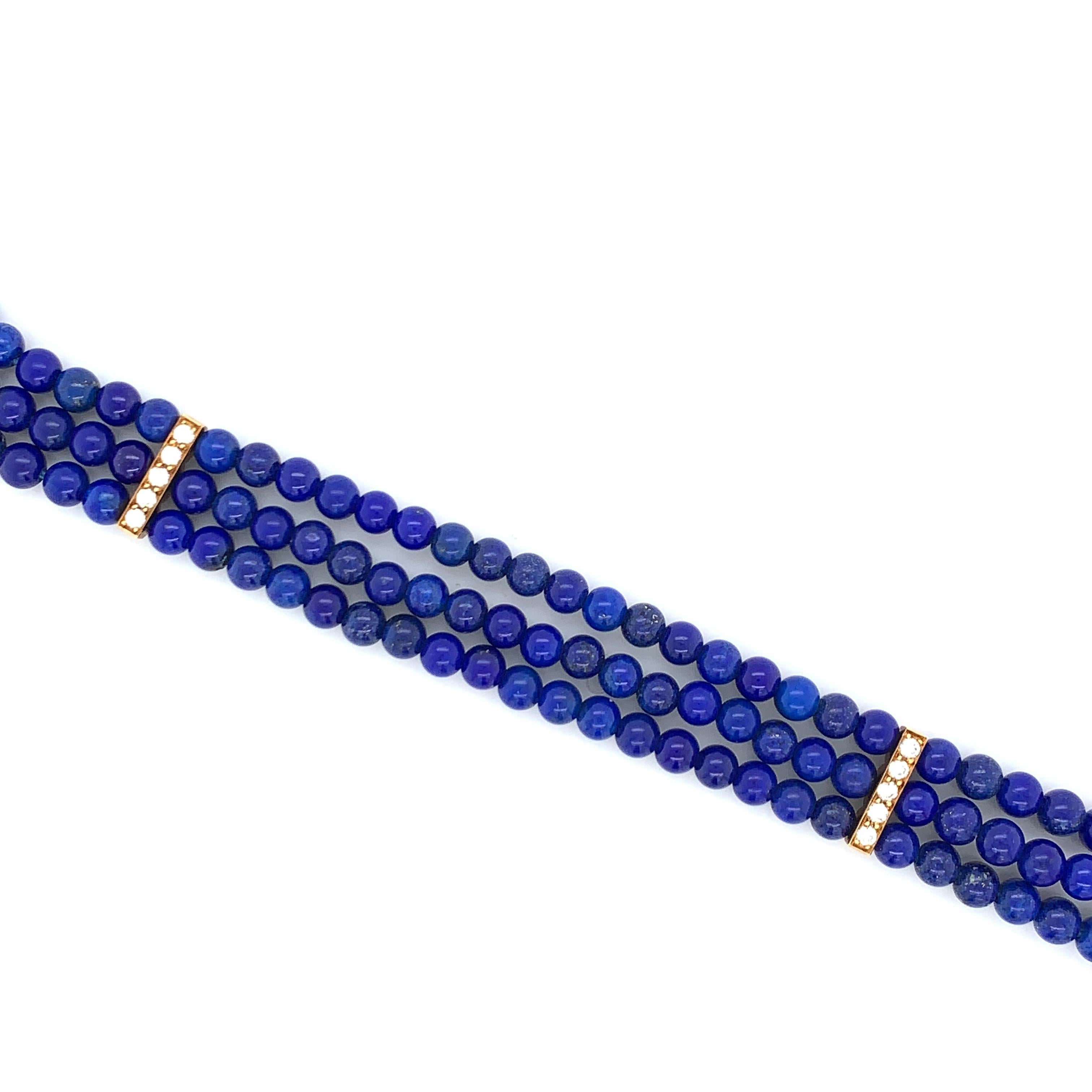 Retro Cartier 18 Karat Gold, Lapis Luzuli, Turquoise and Diamond Multistrand Bracelet