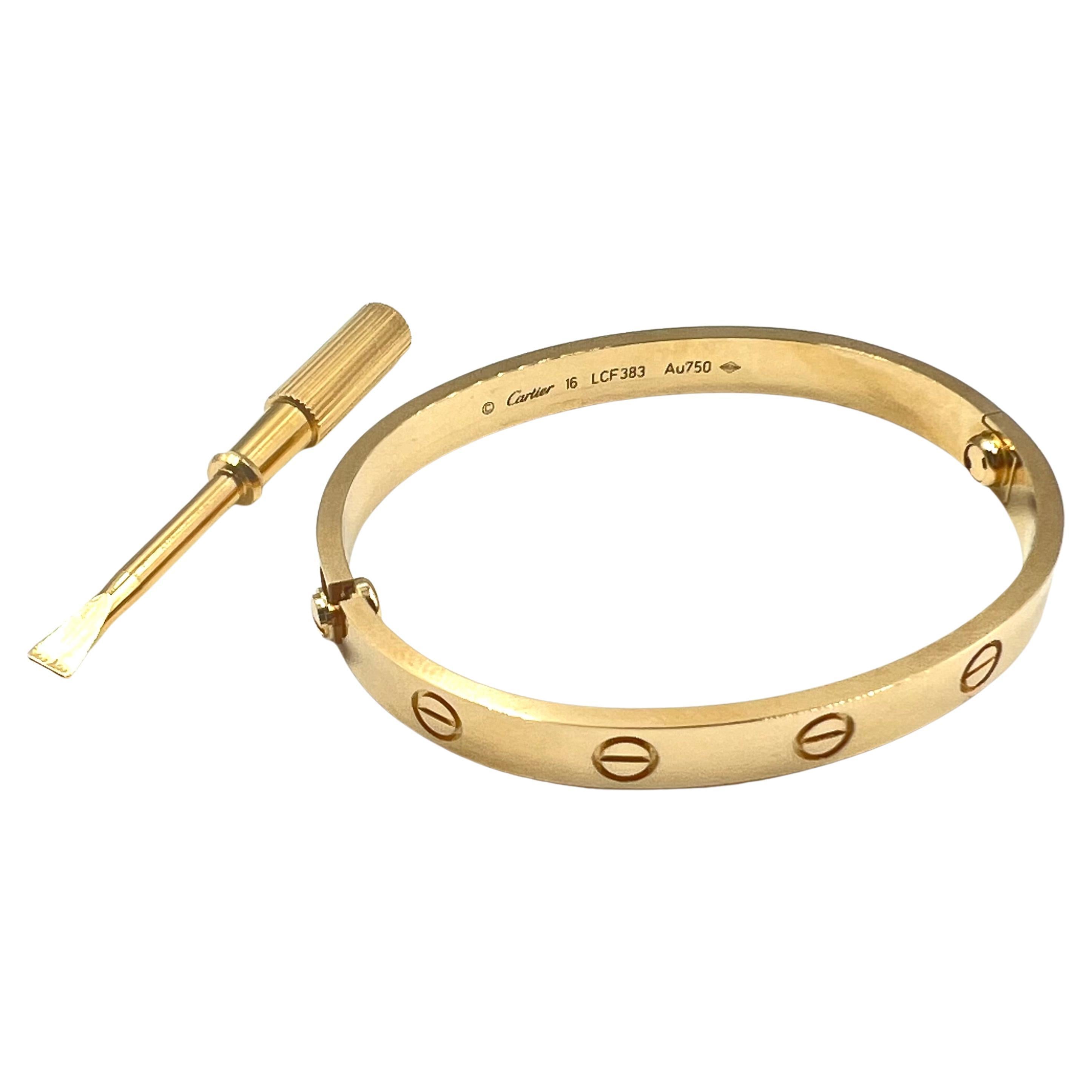 LOVE bangle bracelet in 18k yellow gold. Size 16. Signed 