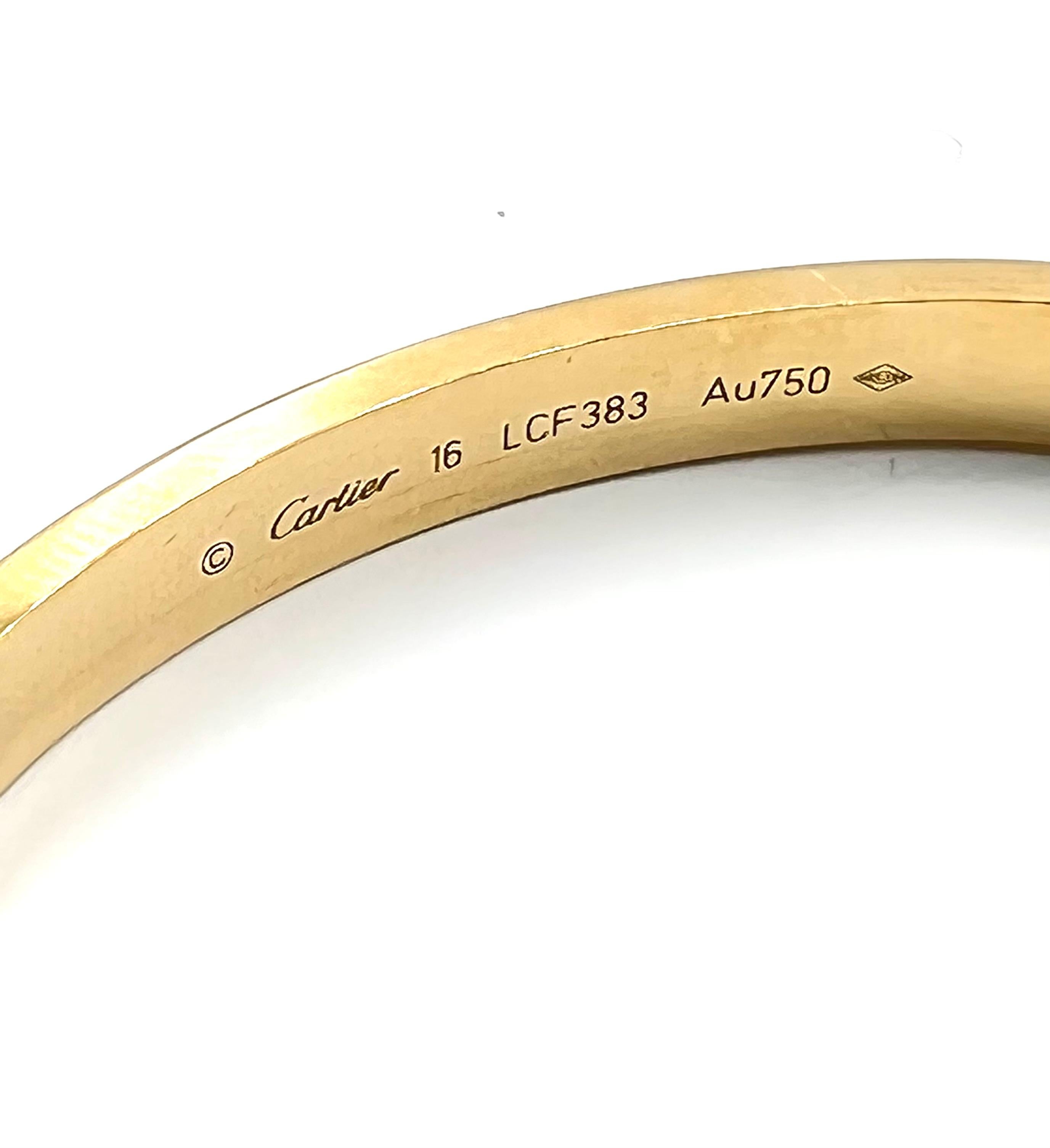 Cartier: 18 Karat Gold Love-Armband mit Schraubenzieher und Schachtel im Zustand „Hervorragend“ in Palm Beach, FL