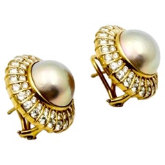 Cartier 18k Gold Mabe Pearl Diamond Earrings