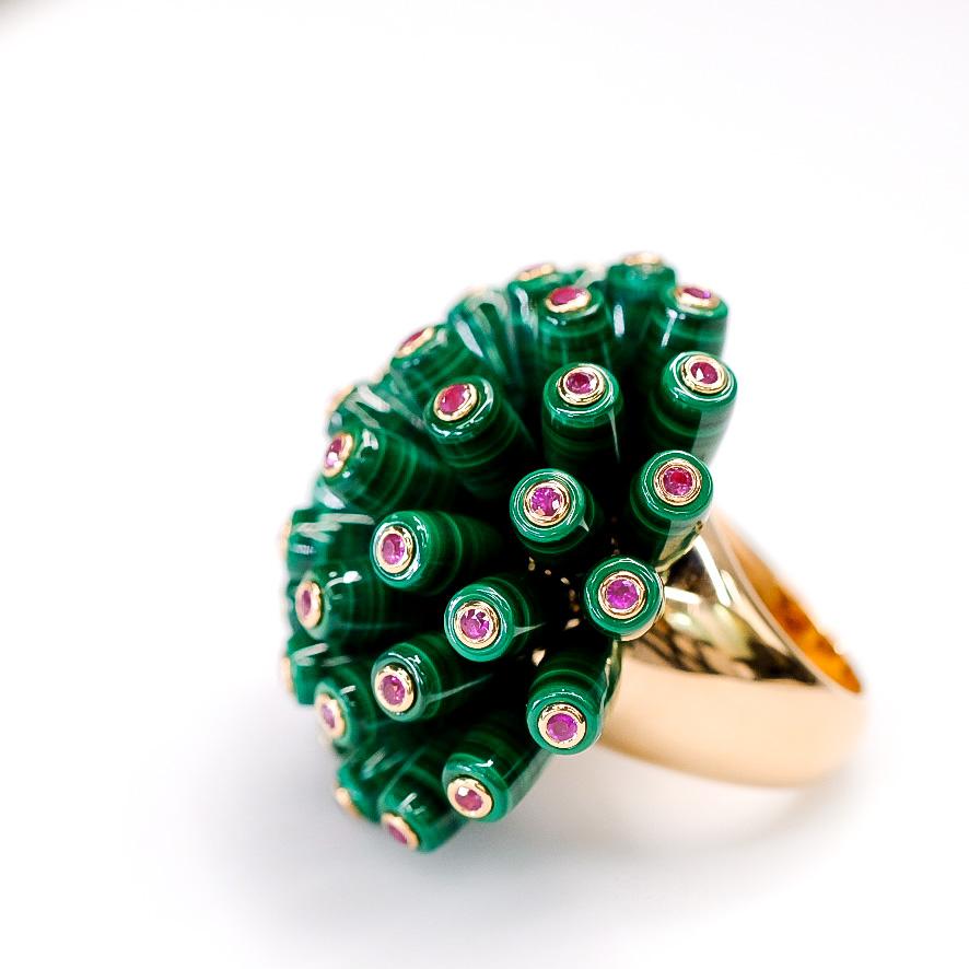 Cartier 18K Gold Nouvelle Vague EU 52 With Malachite And Fire Opals Ring 5