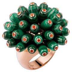 Cartier 18K Gold Nouvelle Vague EU 52 With Malachite And Fire Opals Ring