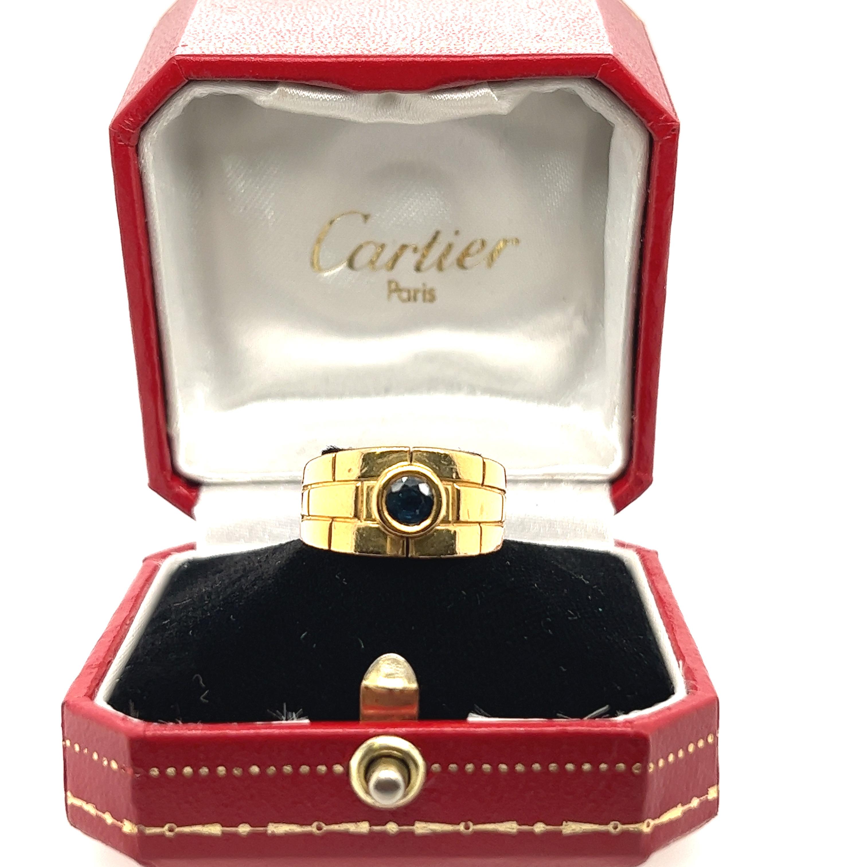 Round Cut Cartier 18k Gold Panthere Sapphire Ring
