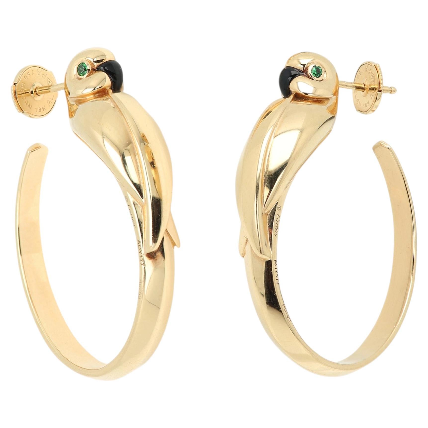 Cartier 18K Yellow Gold Parrot Hoop Earrings, Circa 1980s, France For Sale