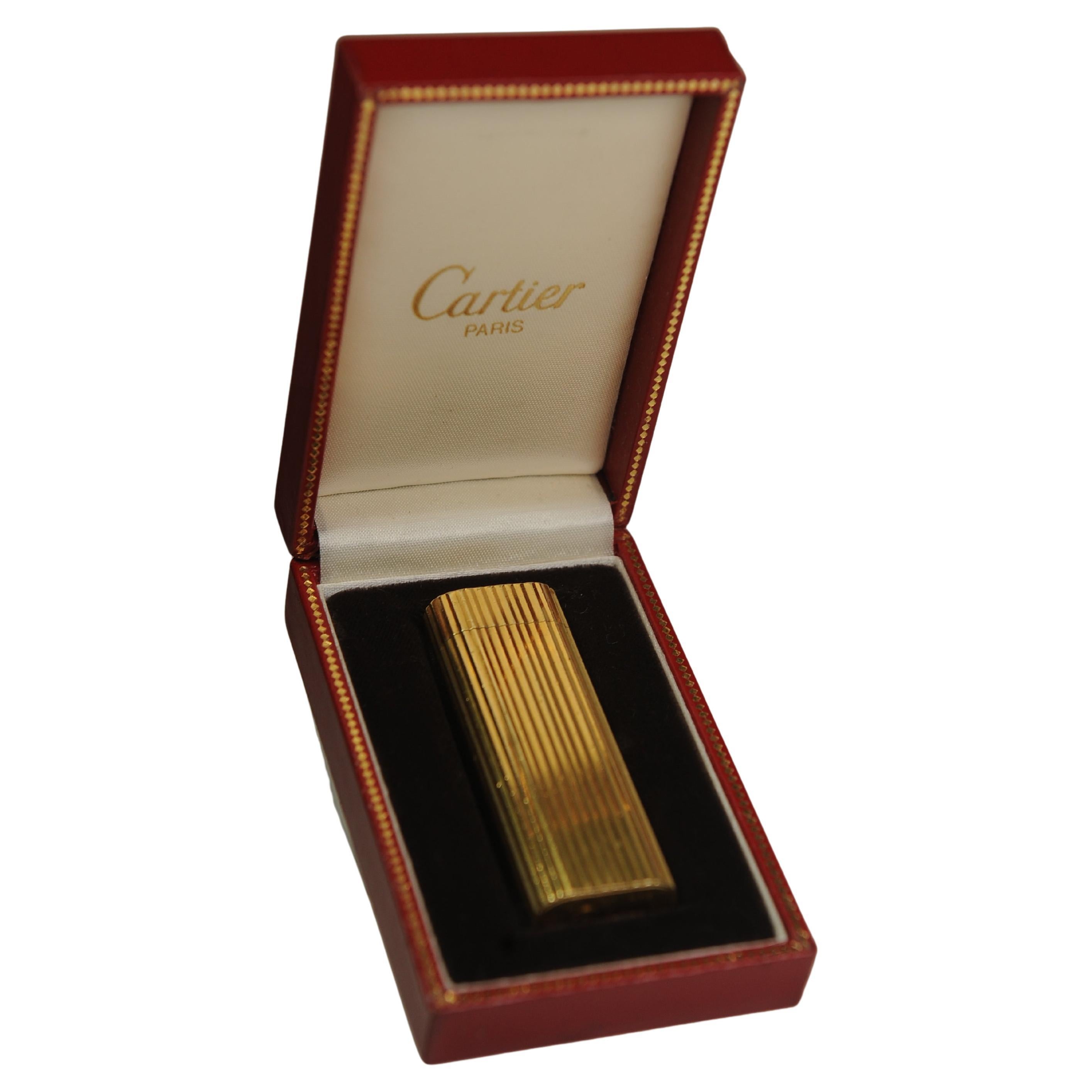 Cartier 18k Gold plattiert Godron Tasche Zigarettenanzünder & Cartier Box 3