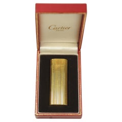 Cartier 18k Gold Plated Godron Pocket Cigarette Lighter & Cartier Box