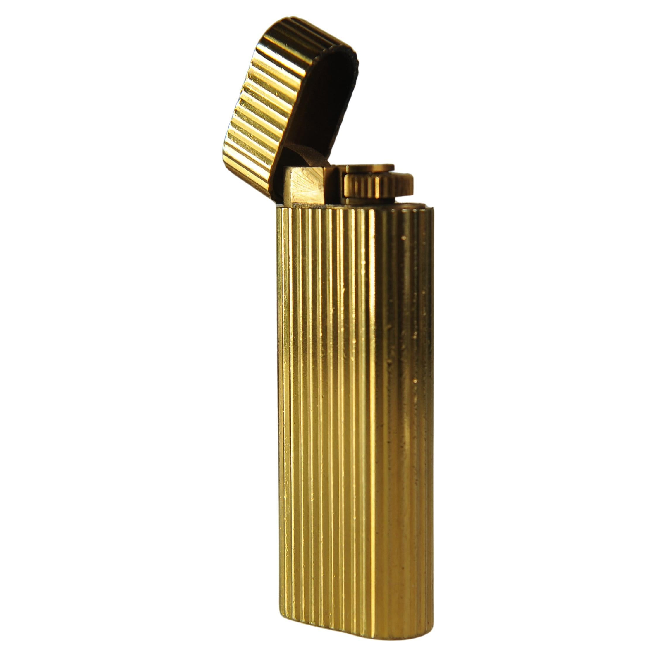 Cartier 18k Gold plattiert Godron Tasche Zigarettenanzünder & Cartier Box (Französisch)