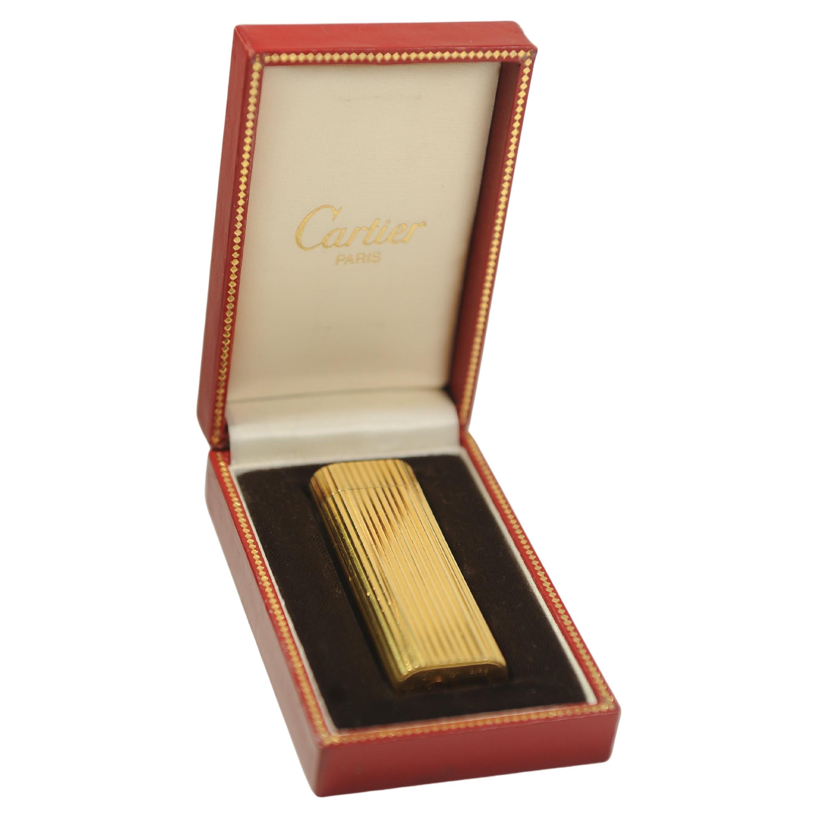 Cartier 18k Gold plattiert Godron Tasche Zigarettenanzünder & Cartier Box 1