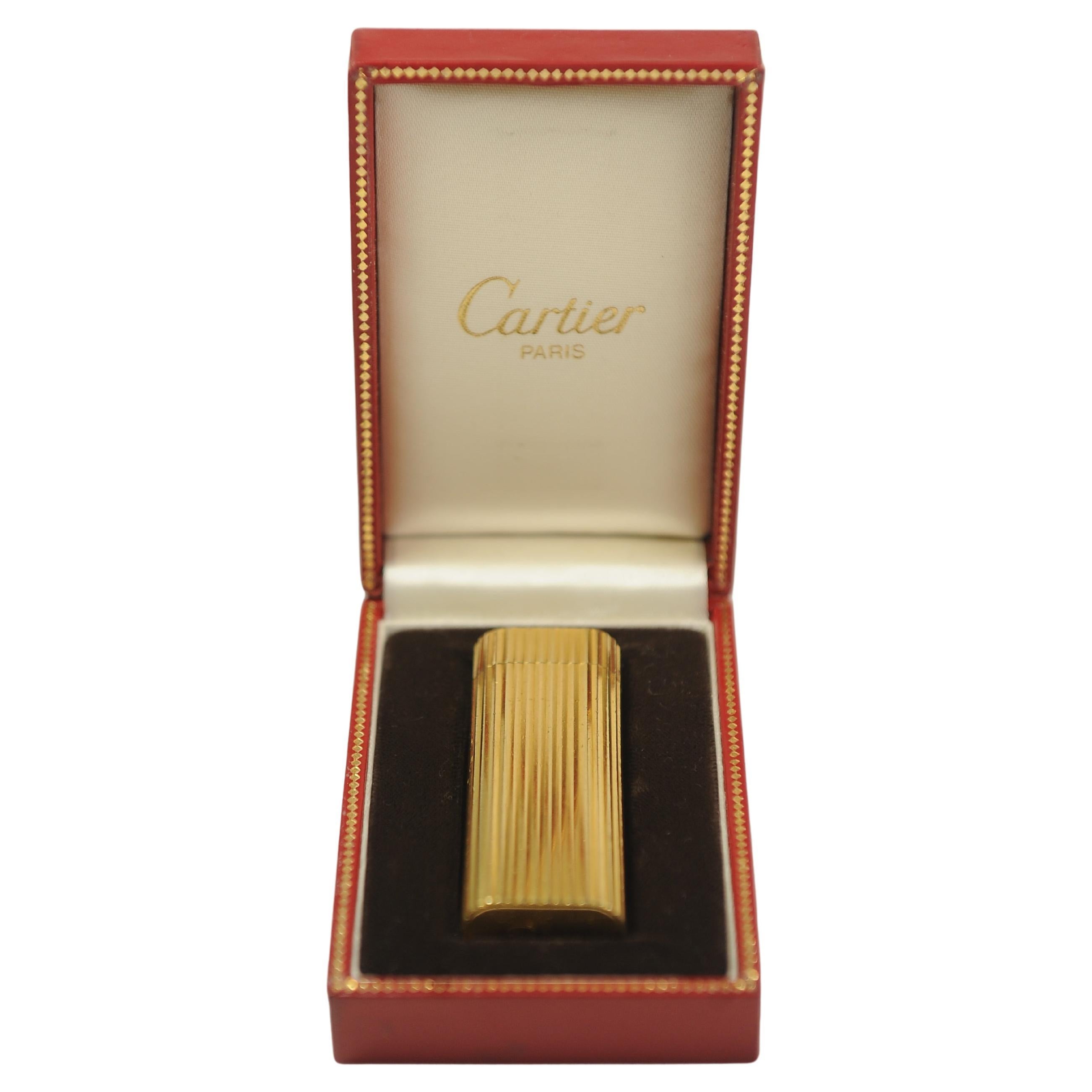 Cartier 18k Gold plattiert Godron Tasche Zigarettenanzünder & Cartier Box 2