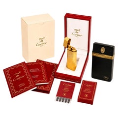 Briquet de poche Cartier plaqué or 18 carats à motif godron et étui à cigarettes Cartier