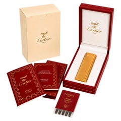Cartier 18k Gold Plated Godron Ribbed Pocket Cigarette Lighter & Cartier Box