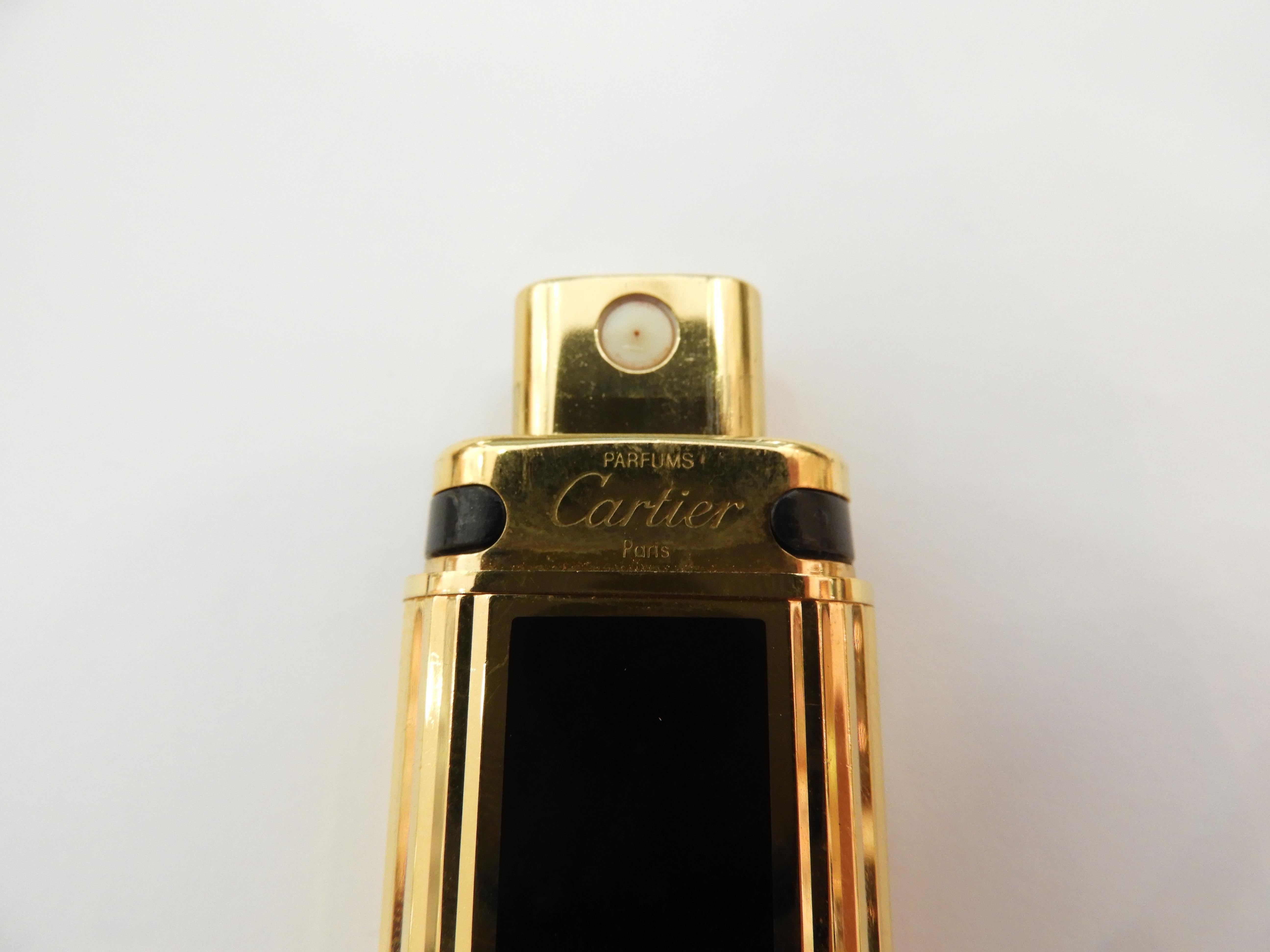 Art Deco Cartier 18k Gold Plated Pocket Fragance Case with Black Enamel