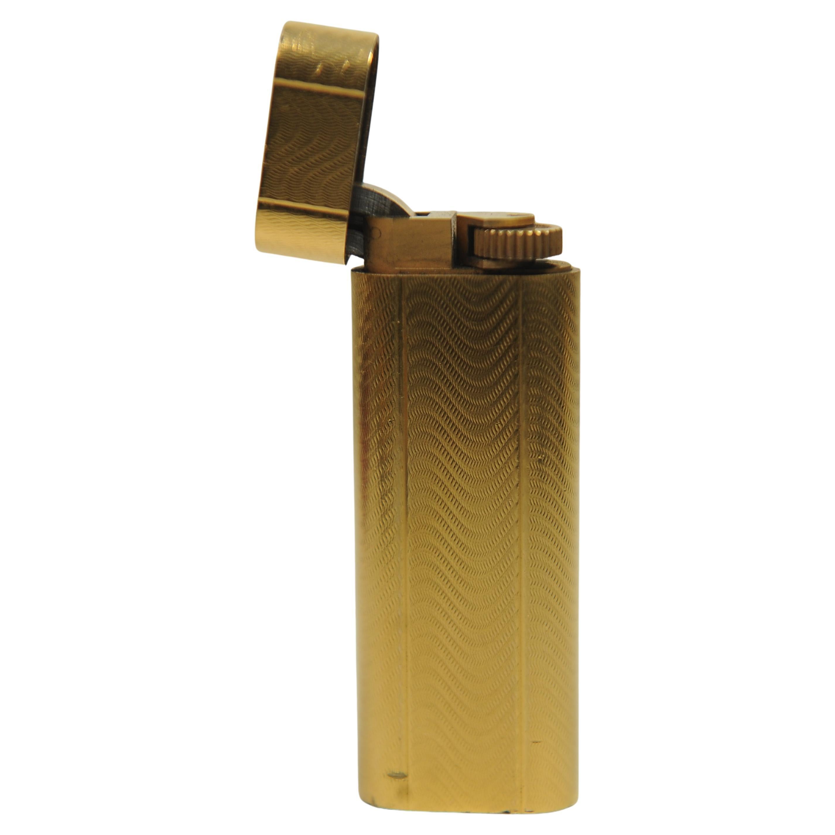 Cartier 18k Gold Plated Working Pocket Cigarette Lighter & Cartier Box For Sale 2