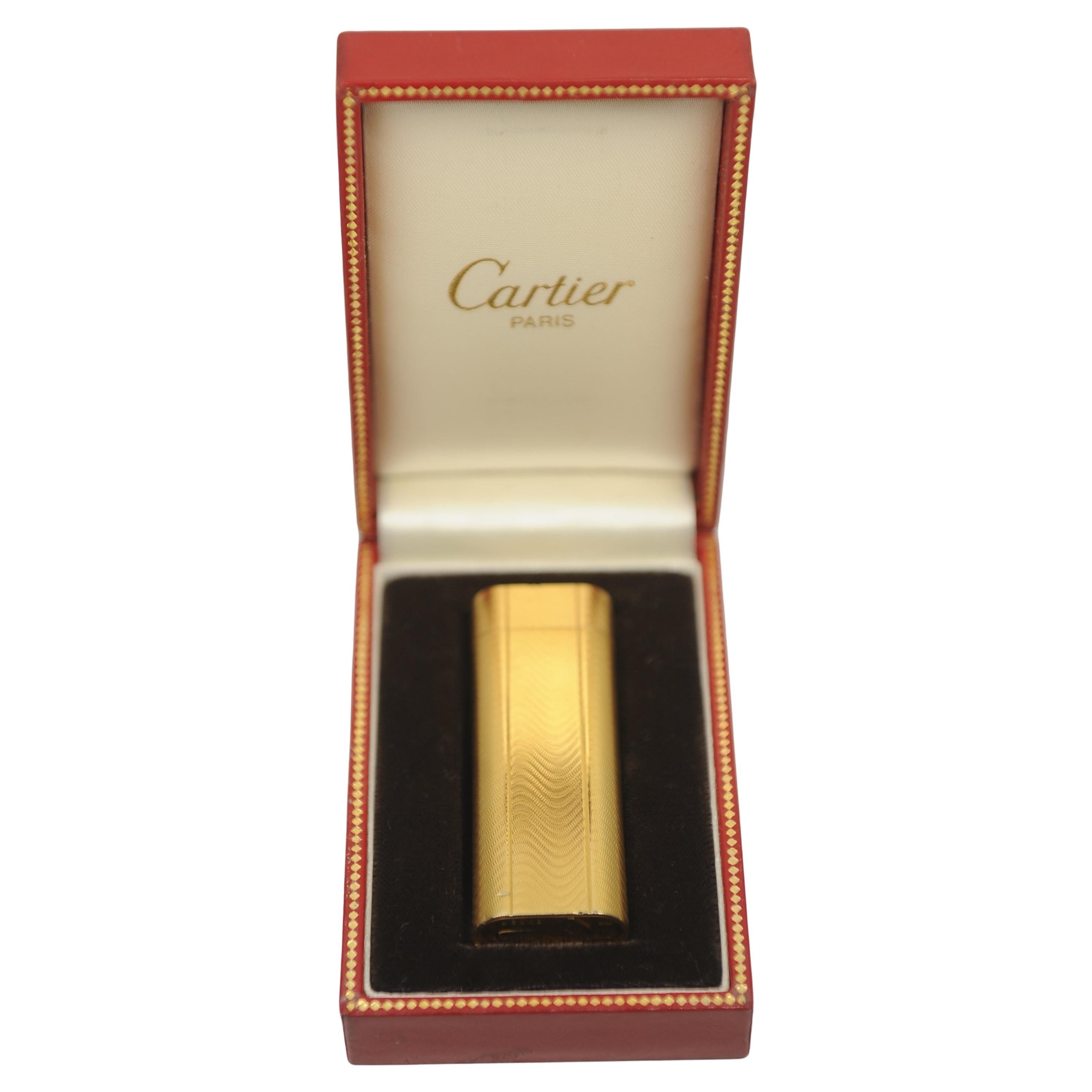 Cartier 18k Gold Plated Working Pocket Cigarette Lighter & Cartier Box