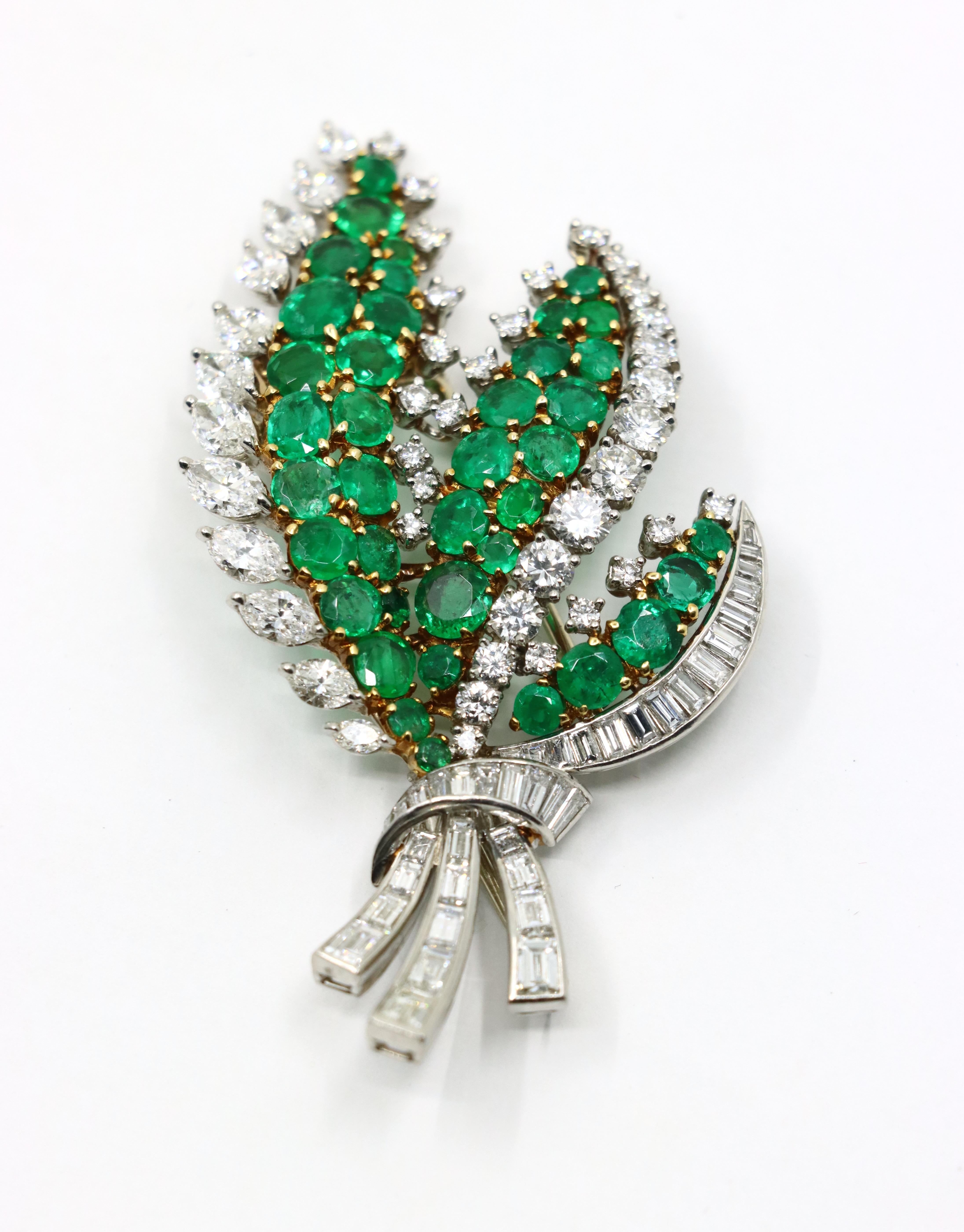 Cartier 18K Gold & Platinum Diamond Emerald Leaf Brooch For Sale 6