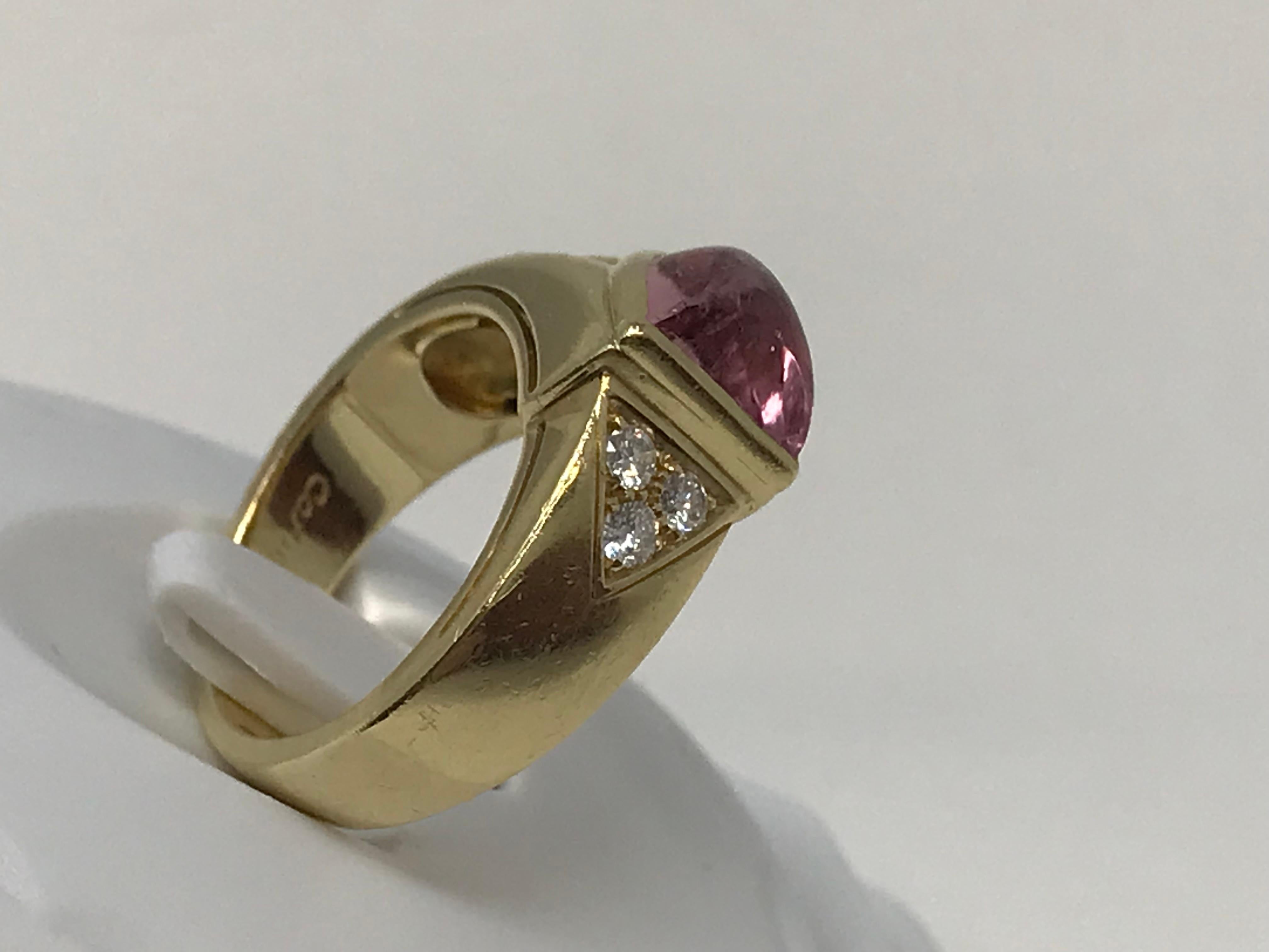 Cartier 18k Gold Ring Tourmaline & Diamonds In Good Condition For Sale In Montreal, QC